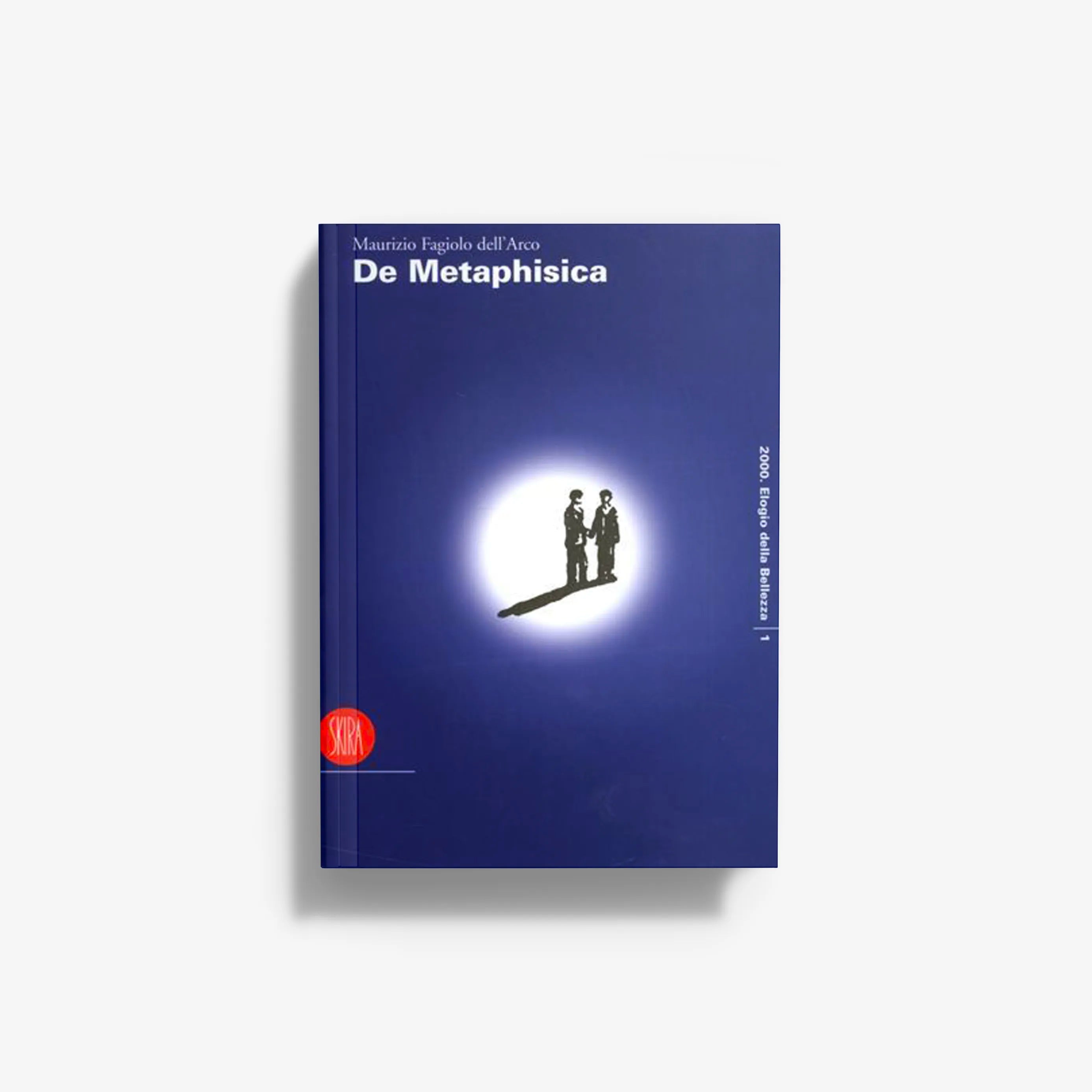 Contemporary art book in deep blue with Skira Arte branding, De Metaphisica, on paper