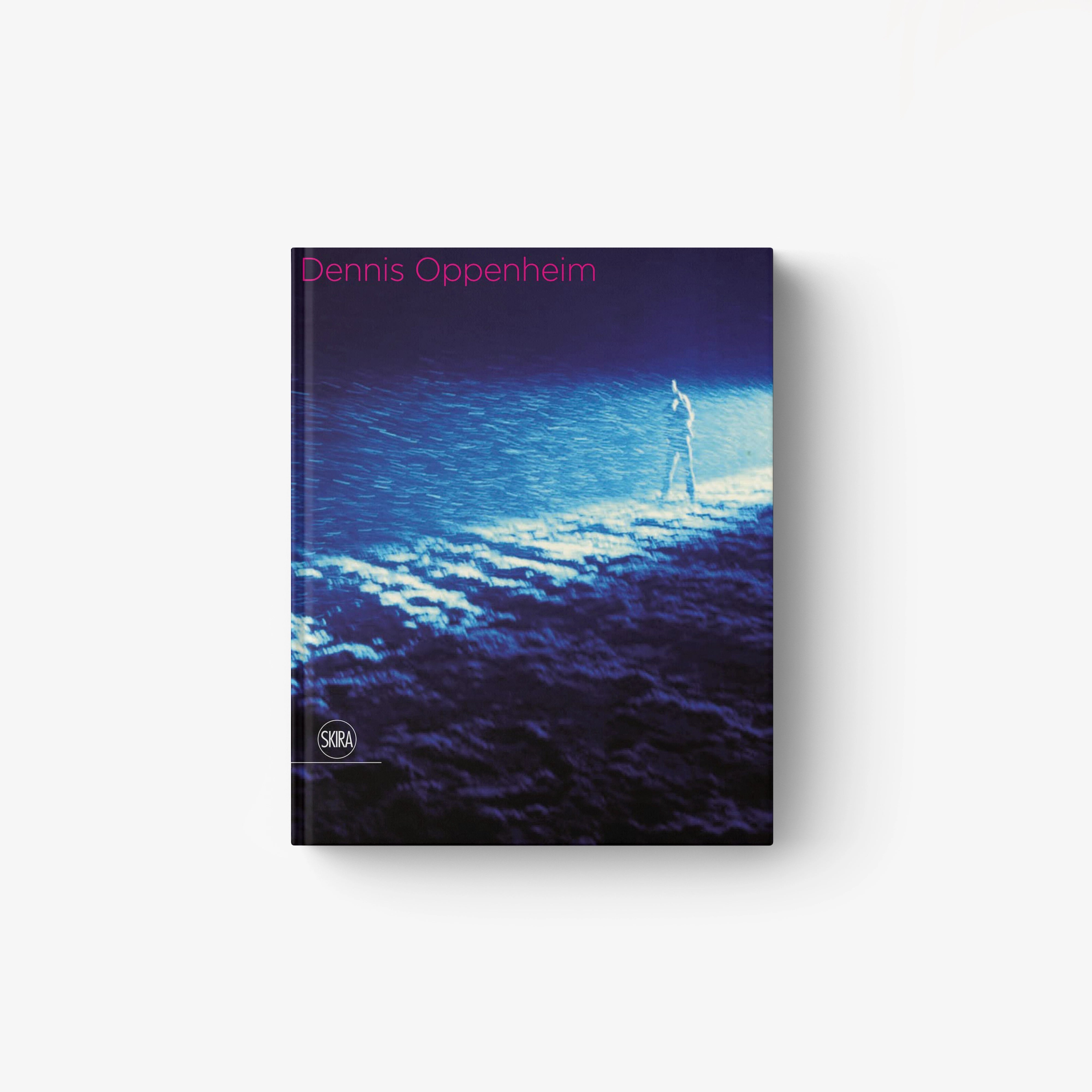 Dennis Oppenheim art book cover with blue ocean sky and standing figure silhouette