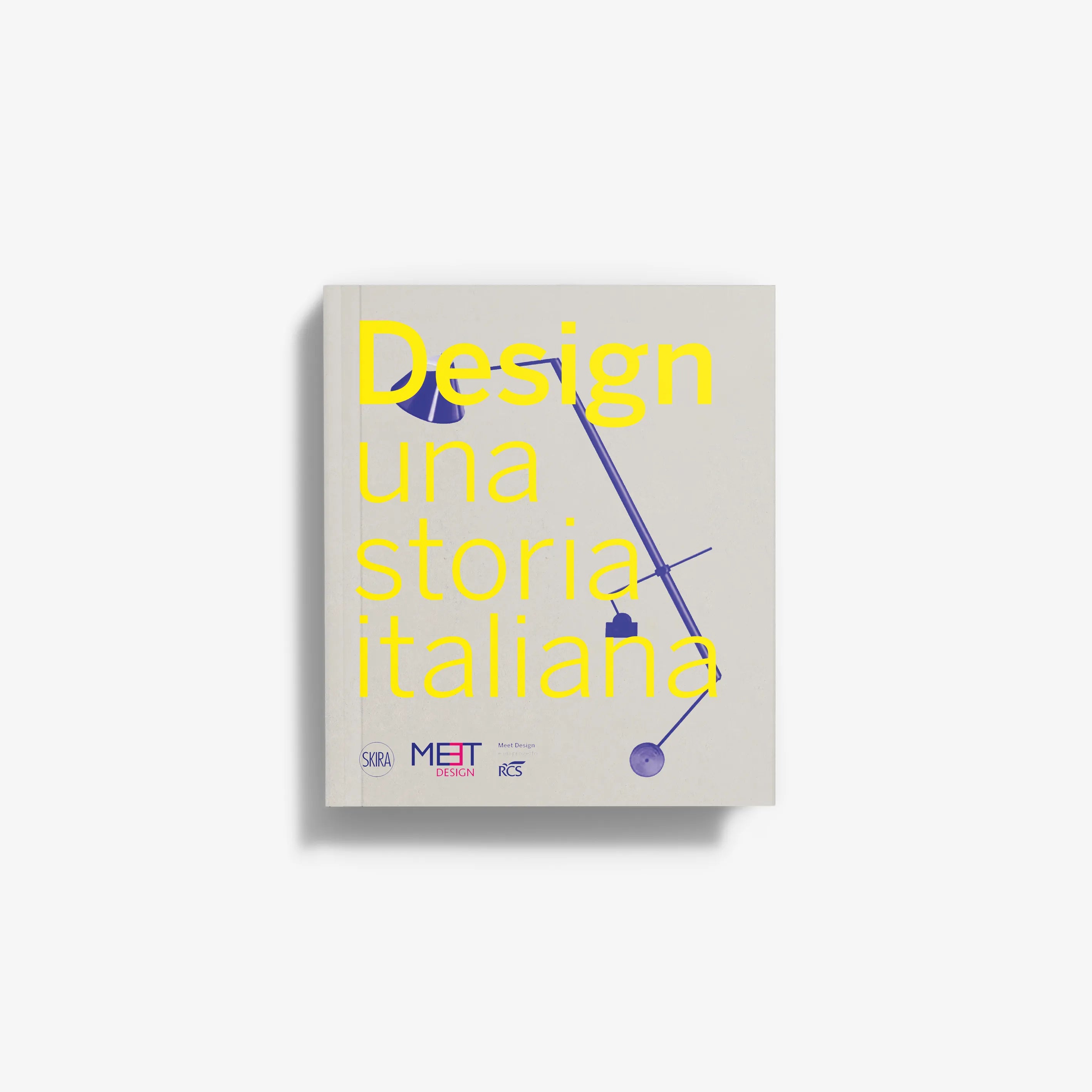 Italian design book with colorful title typography on gray cover