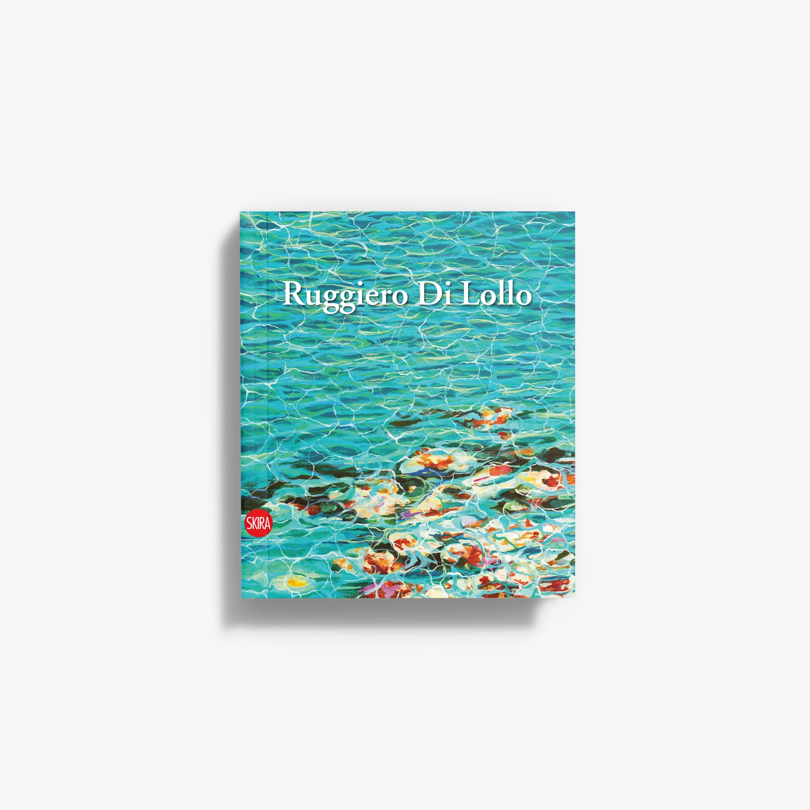 Square artwork print with turquoise ocean water and colorful fish pattern