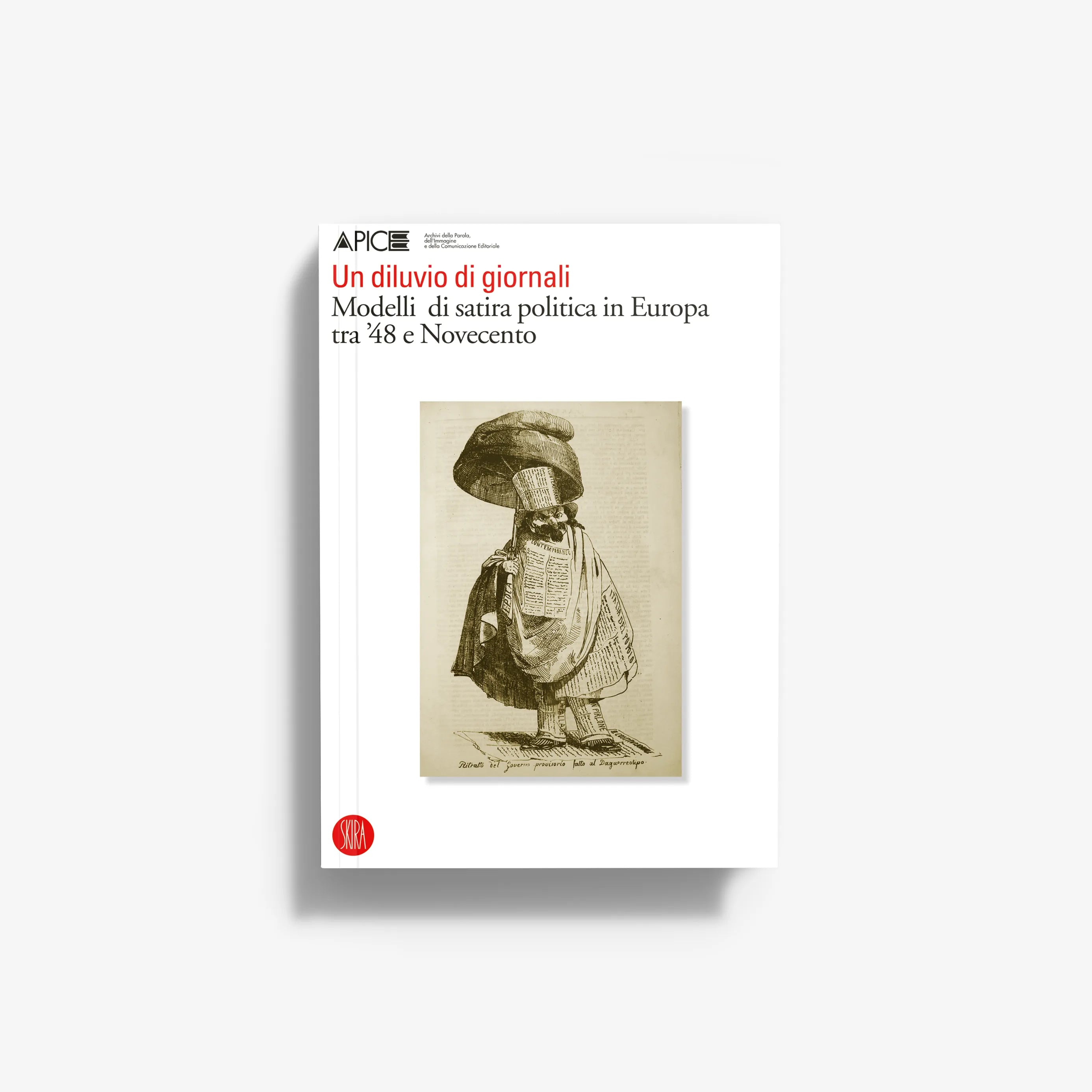 Vintage newspaper deluge book cover with red title and sepia hat figure illustration