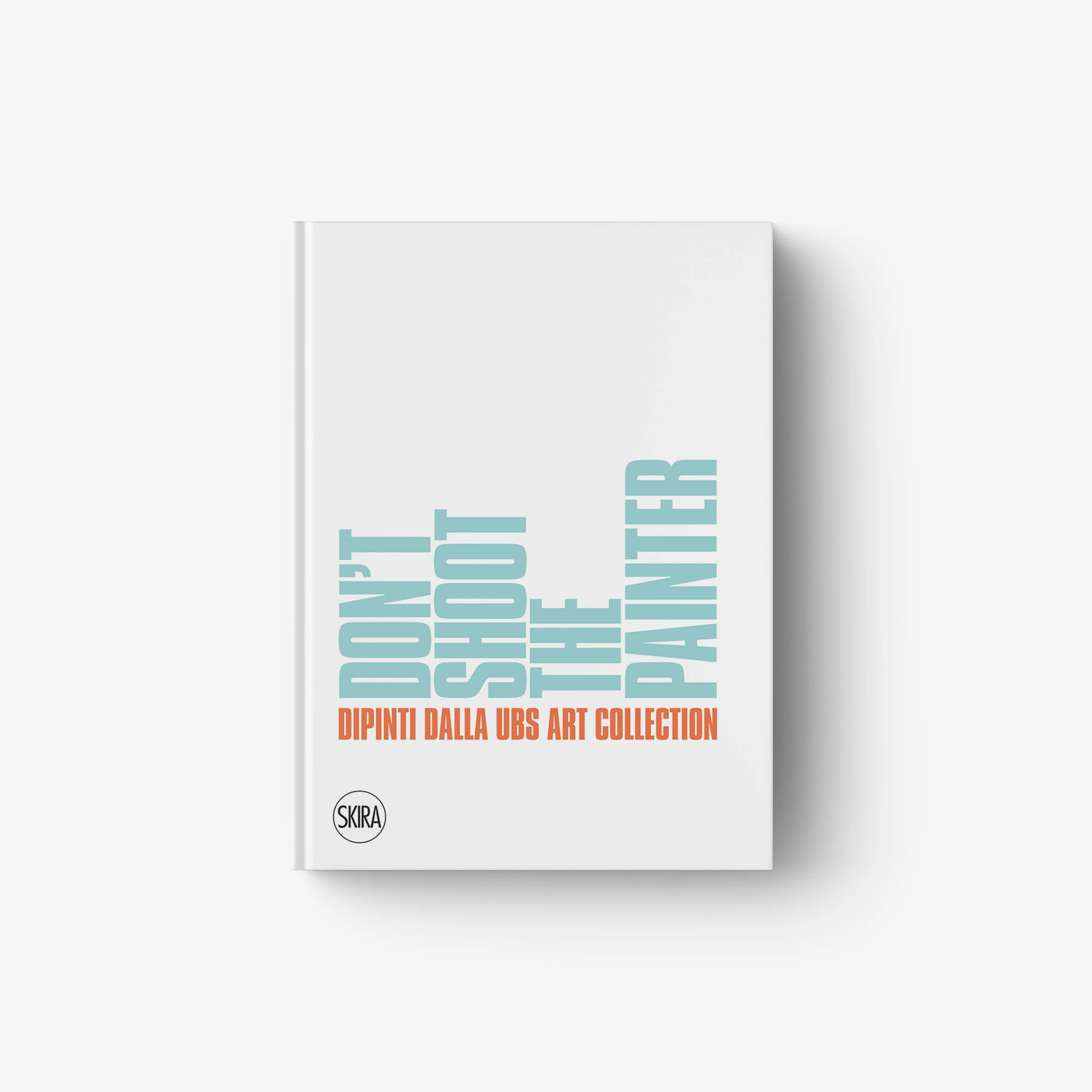 White art book with teal vertical title text and small logo at bottom-left