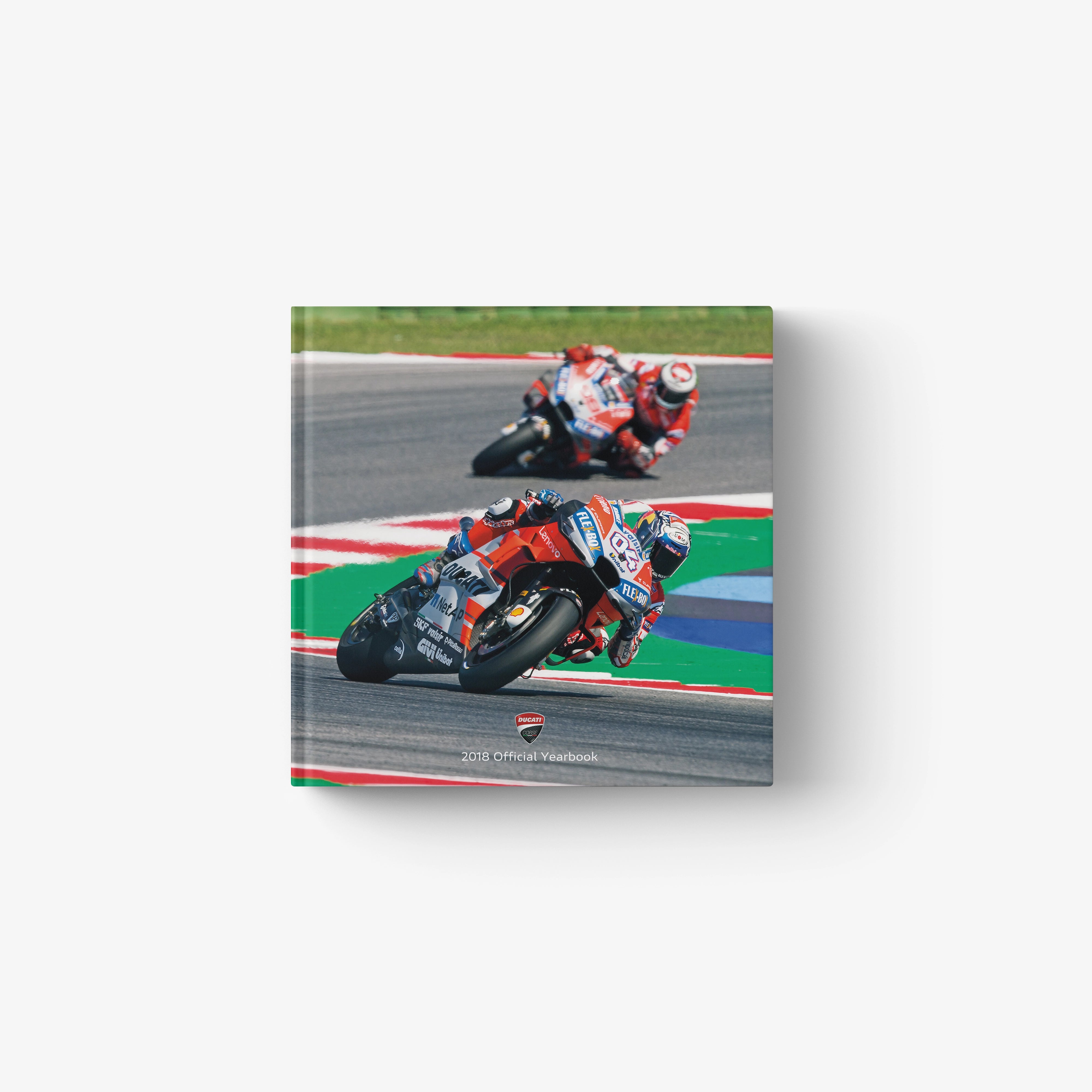 Ducati Corse 2018 official year book with photo cover of two racing motorcycles