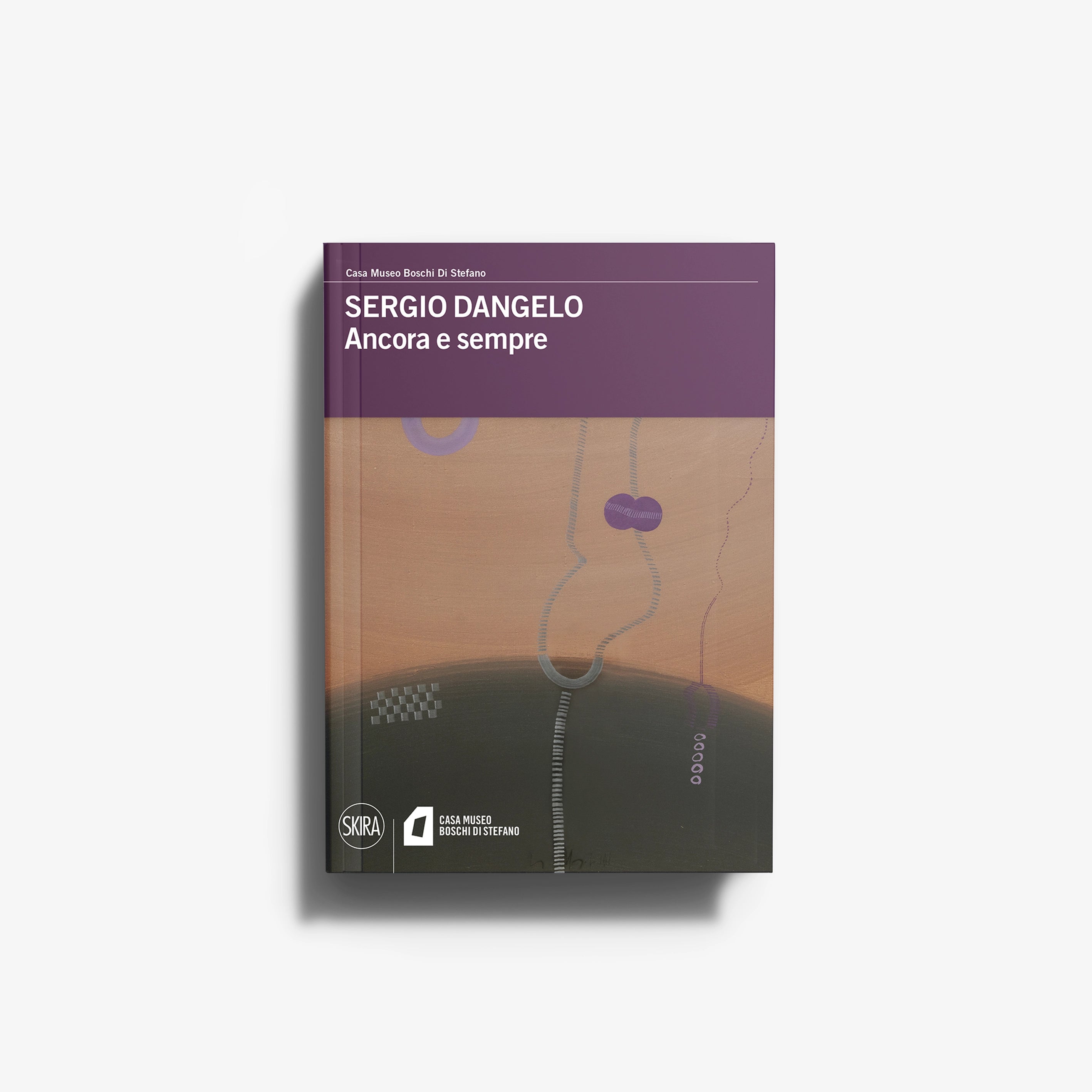 Contemporary art book by Skira Arte, Sergio Dangelo, with purple cover and catalogo di mostra with about forty works