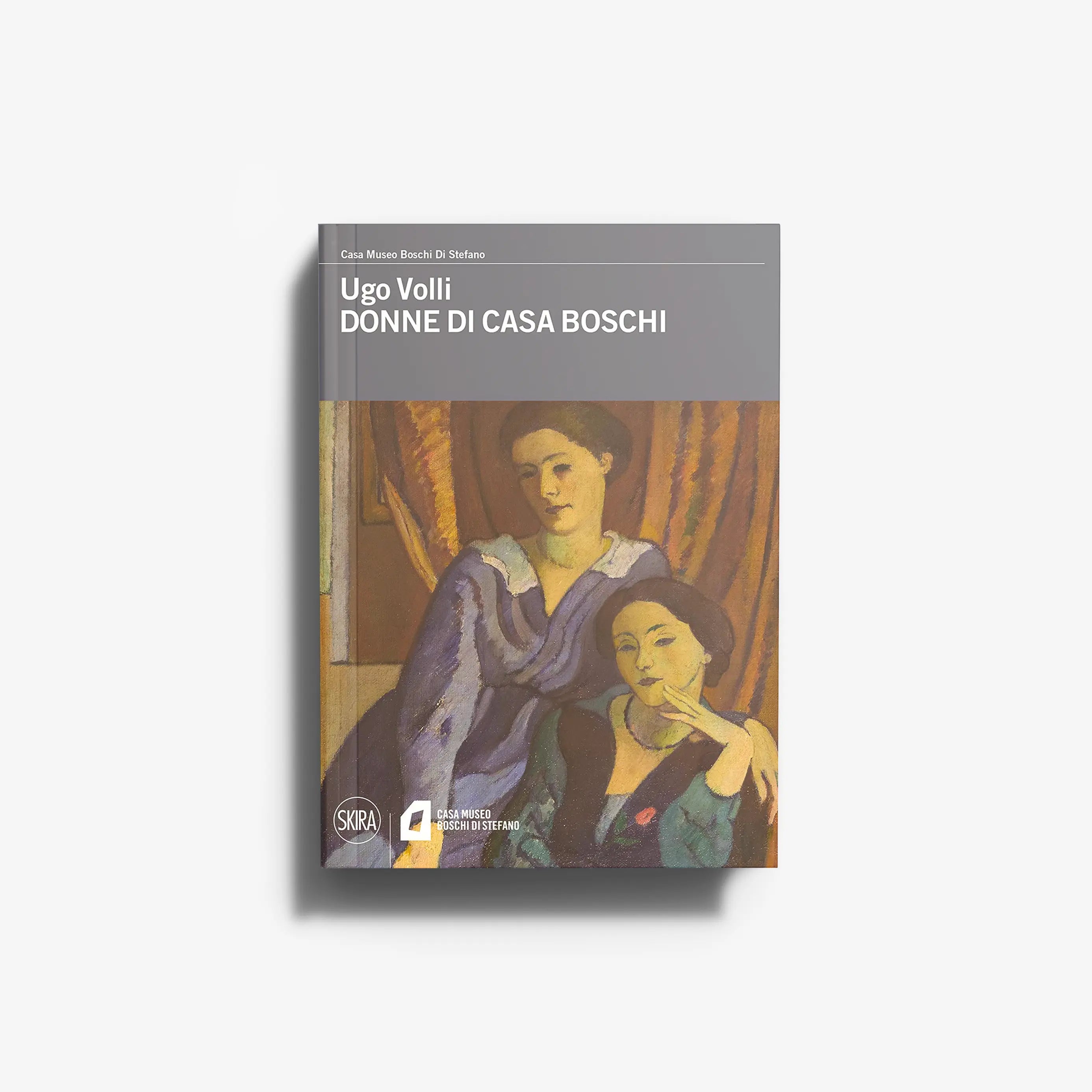 Art book by Skira Arte with illustrated cover in grey and warm yellow, Casa Museo Boschi di Stefano
