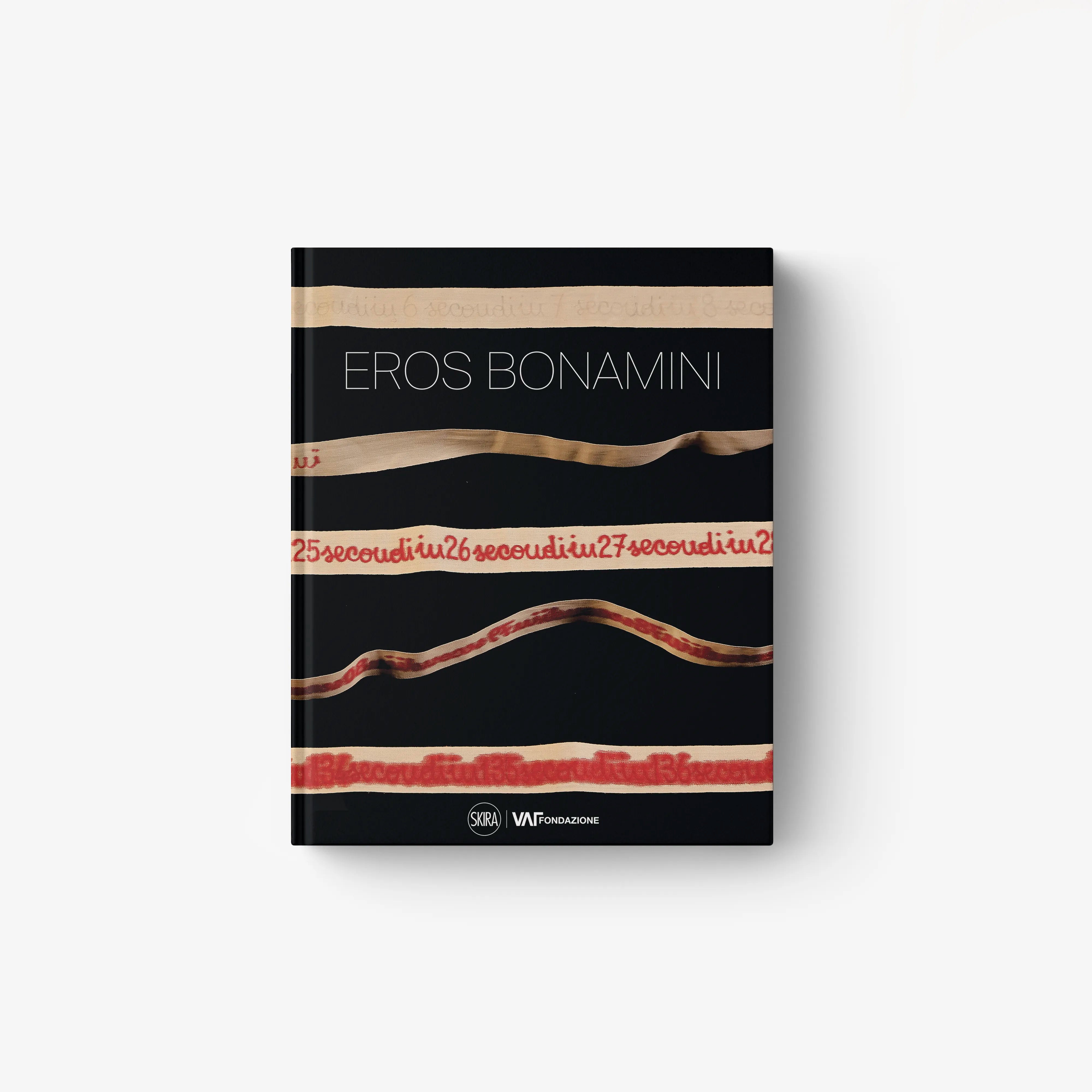 Contemporary art monograph by Skira Arte, black and beige cover with Eros Bonamini text and wavy stripe