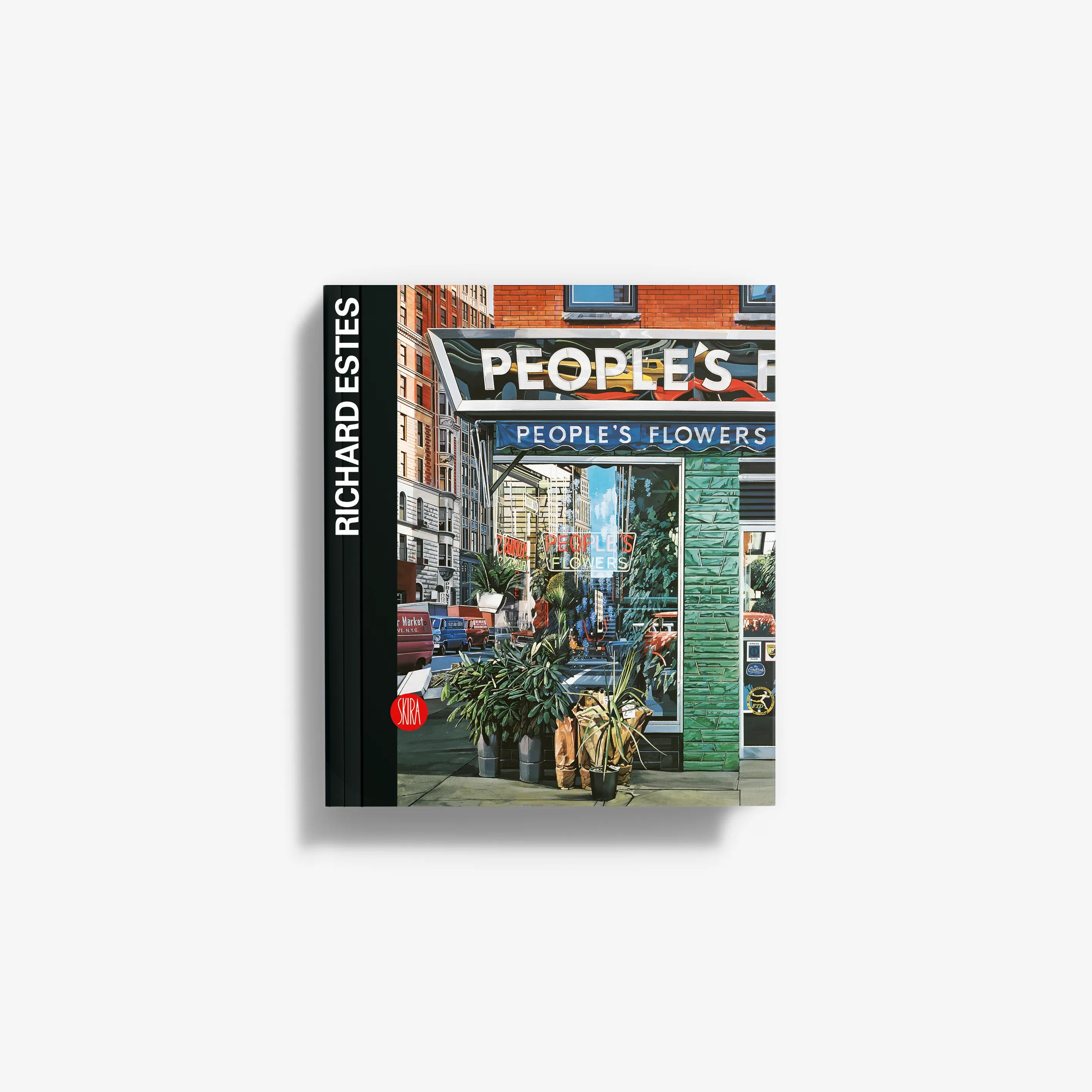 Richard Estes art book cover featuring city storefront and 'People's Flowers' text
