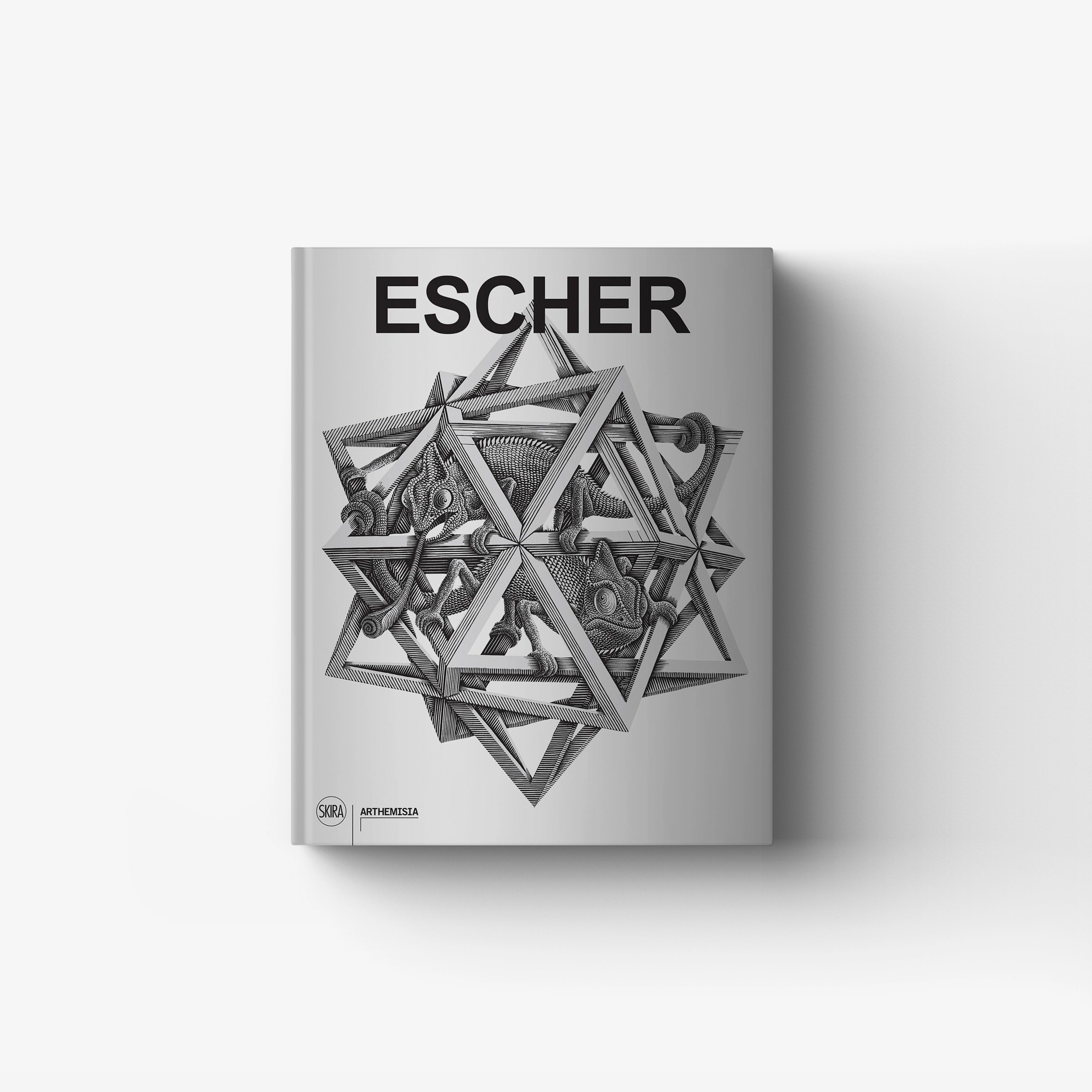 Art monograph book in white with black Escher cover illustration, Skira Arte, English edition