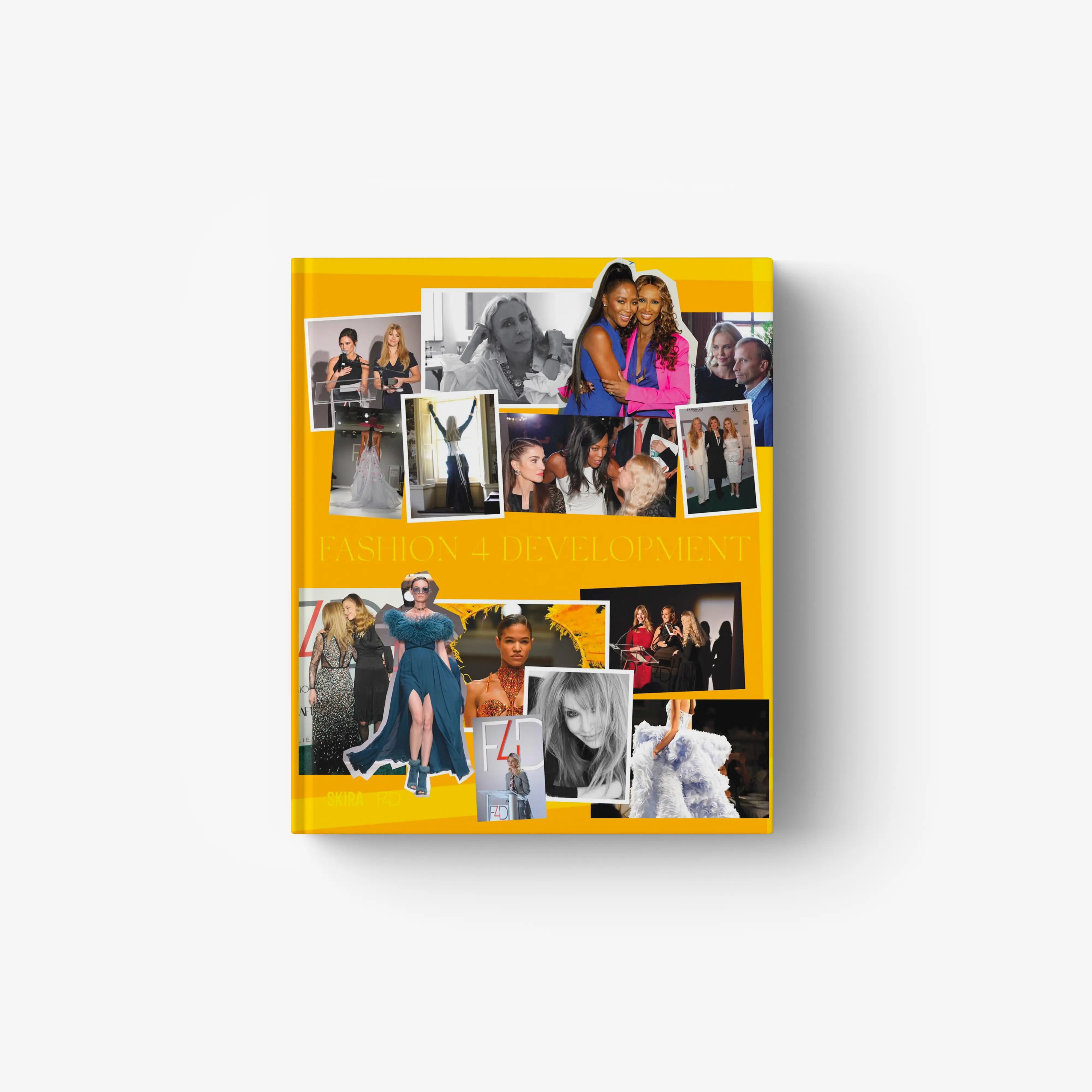 Fashion photo book with yellow collage cover and multiple model photos
