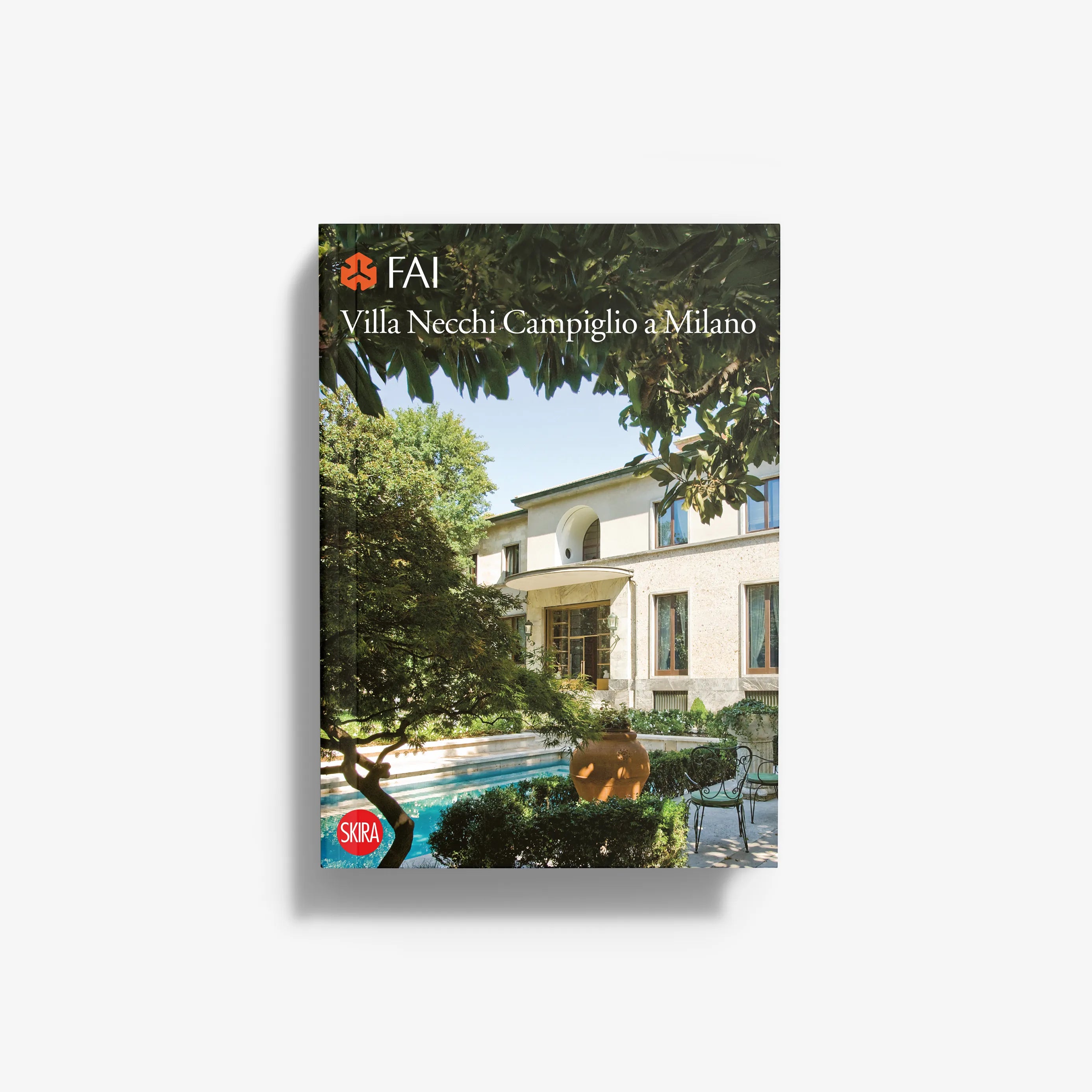 Villa urbana casa-museo in Milano by Skira Arte, with FAI title panel and exterior view with trees and pool