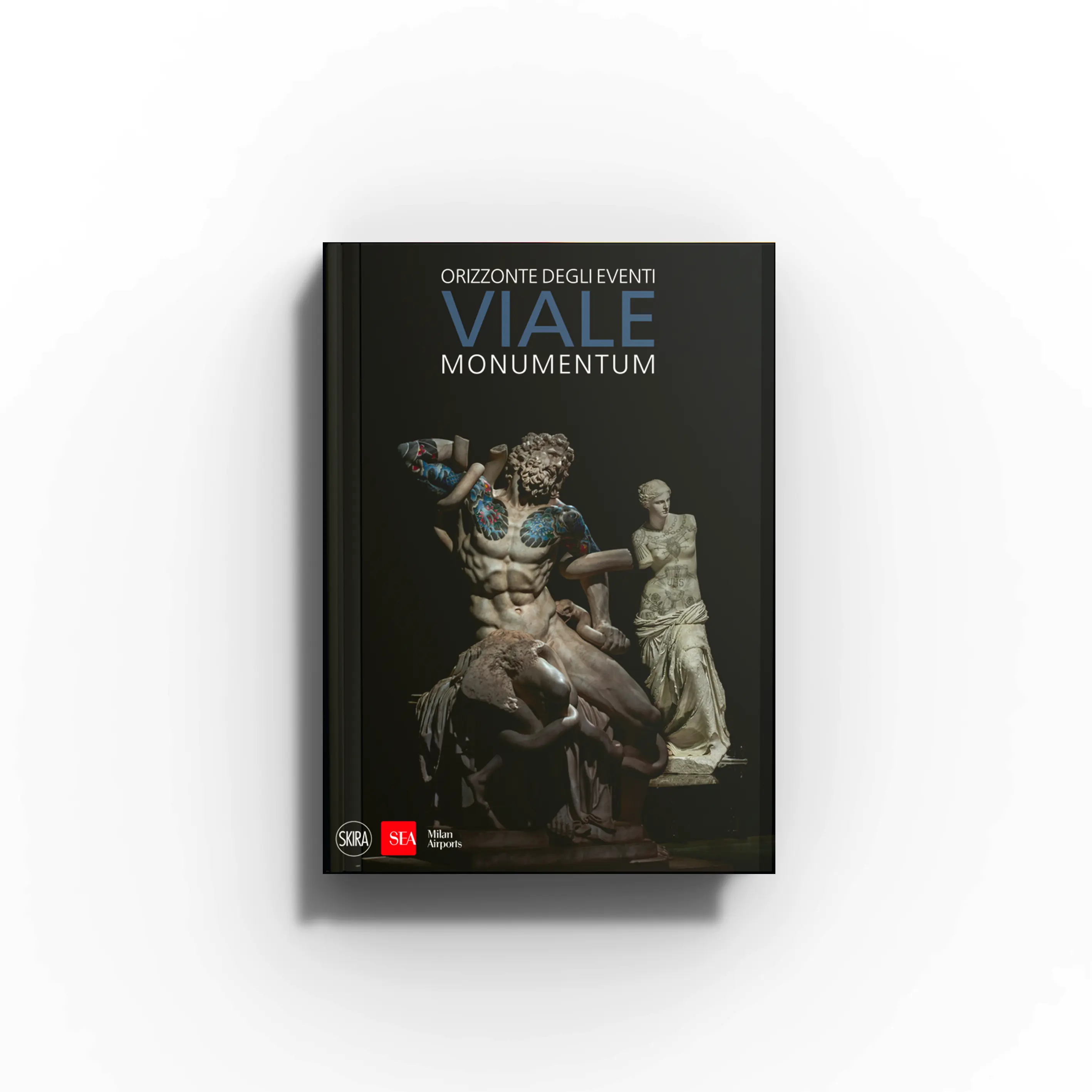 Contemporary art book in dark cover by Skira Arte, Fabio Viale Monumentum with scultura in marmo theme