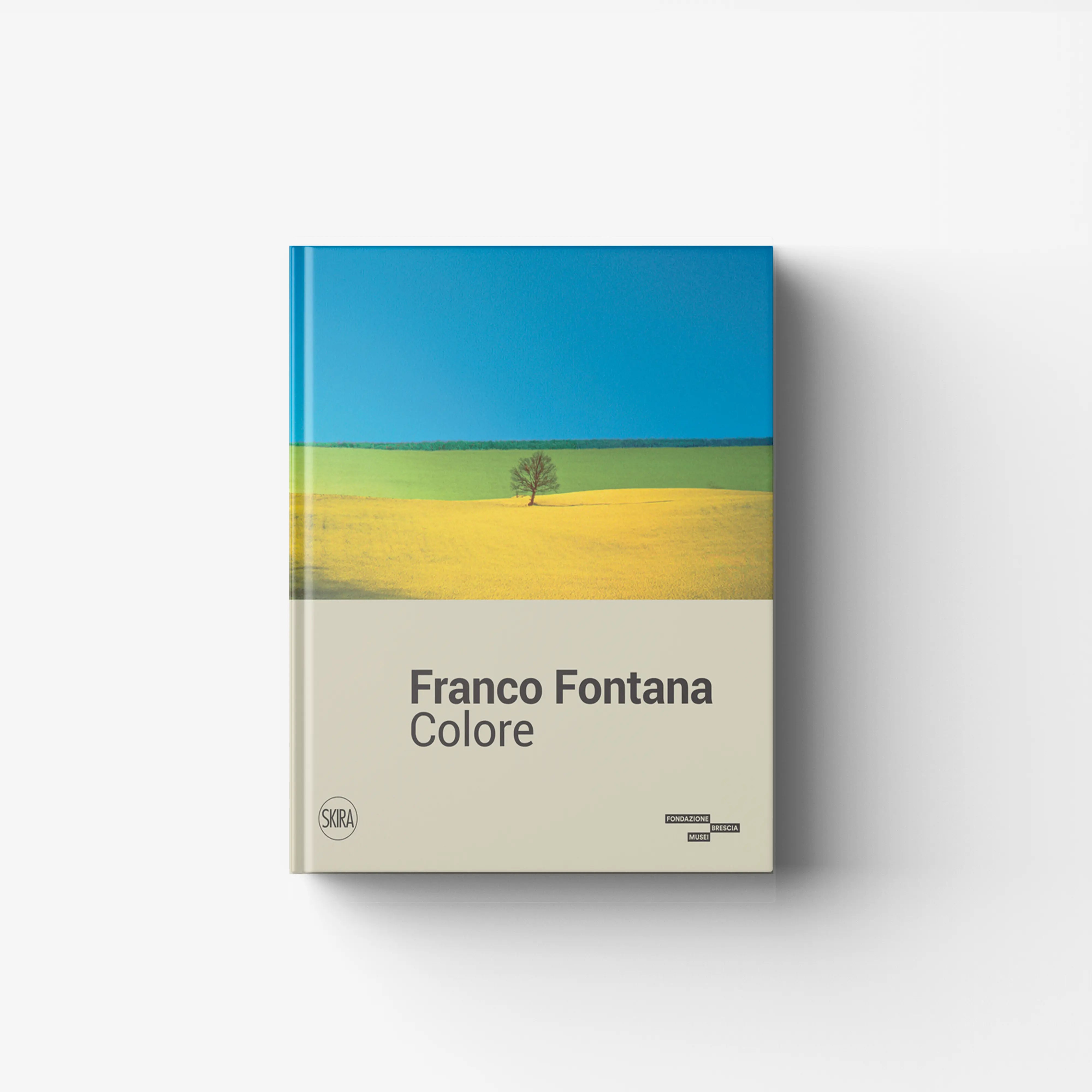 Photographic monograph Franco Fontana by Skira Arte with blue sky and fields, collection of 130 works