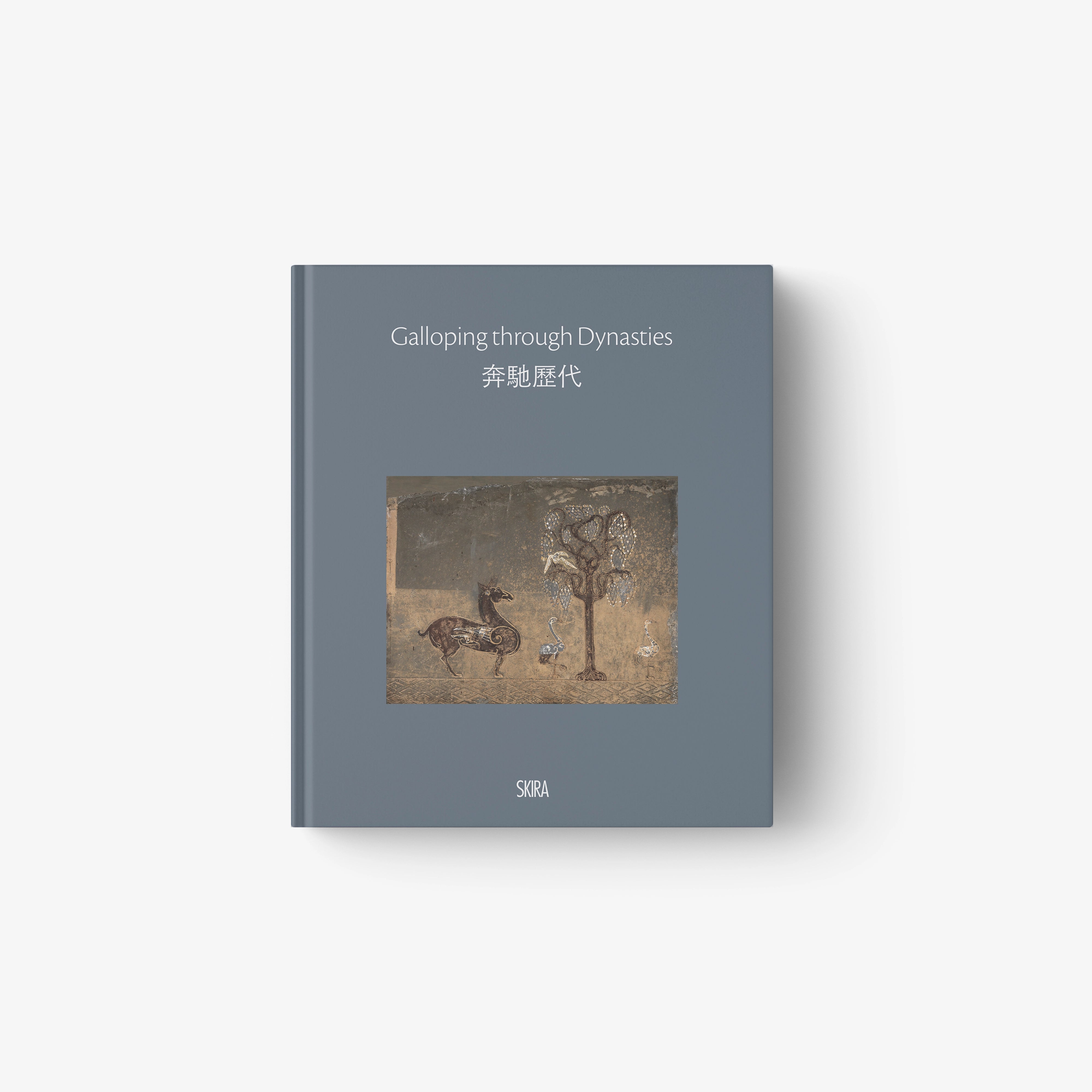 Hardcover book with gray cover, title text and small artwork panel