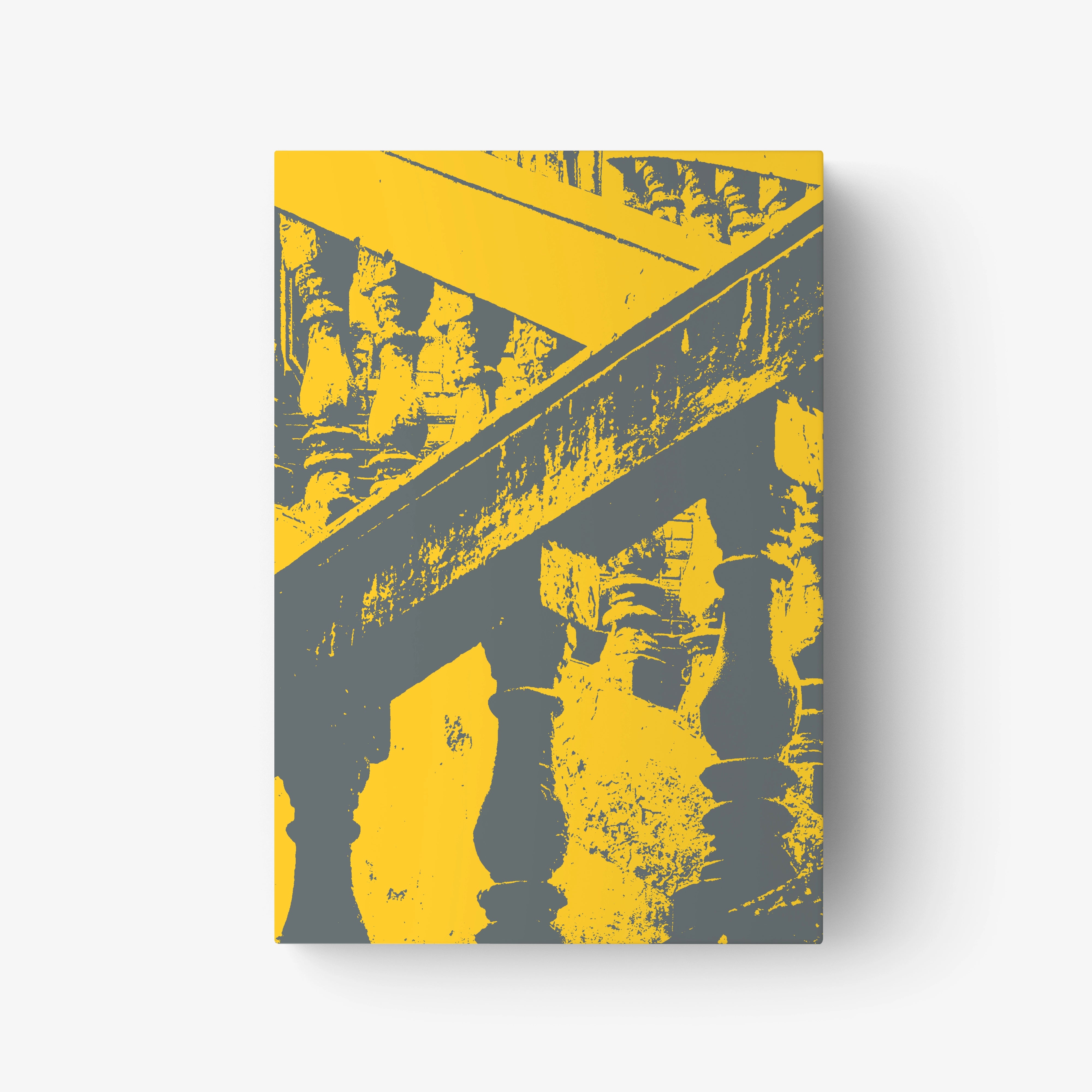 Arabic edition book cover in yellow and dark tones with stylized figures
