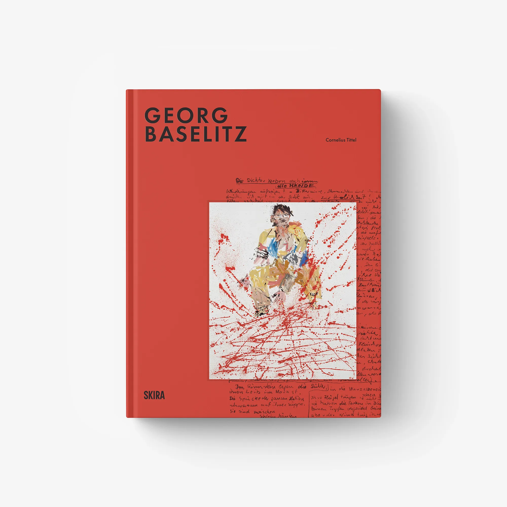 Red hardcover art book with Georg Baselitz title and illustrated cover