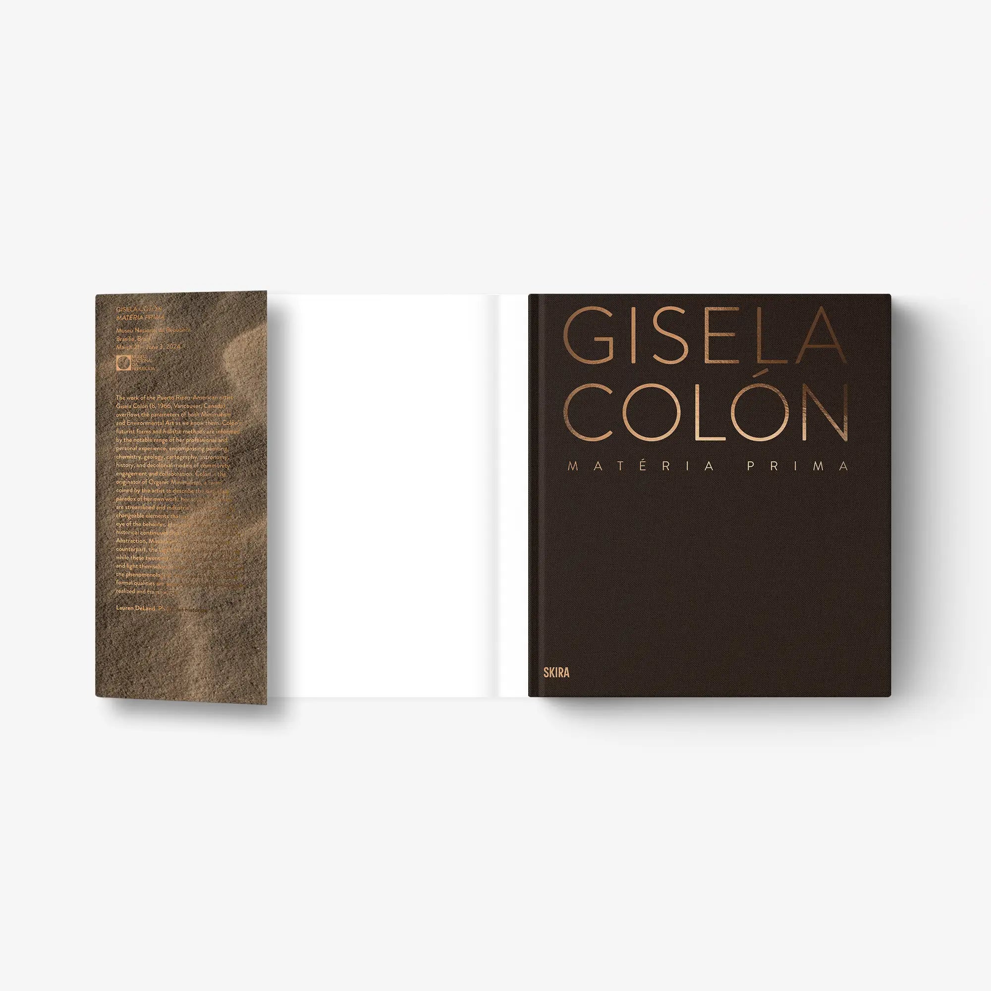 Brown hardcover art book shown from front and side, with orange title lettering