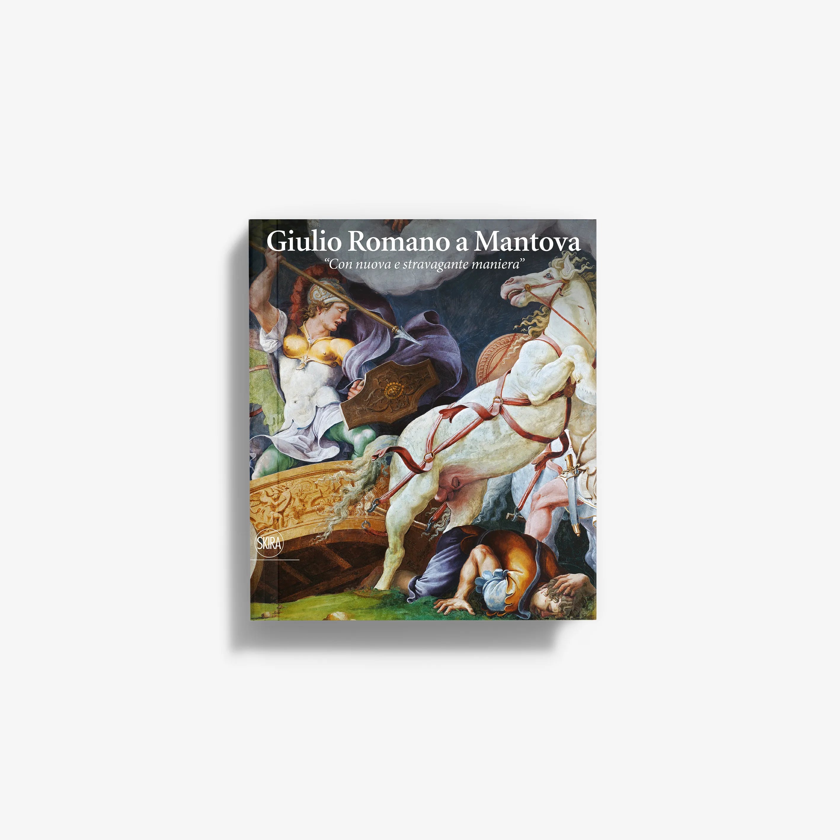 Book cover featuring a classical painting of a muscular man in a chariot pulled by white horses with dynamic angelic figures .