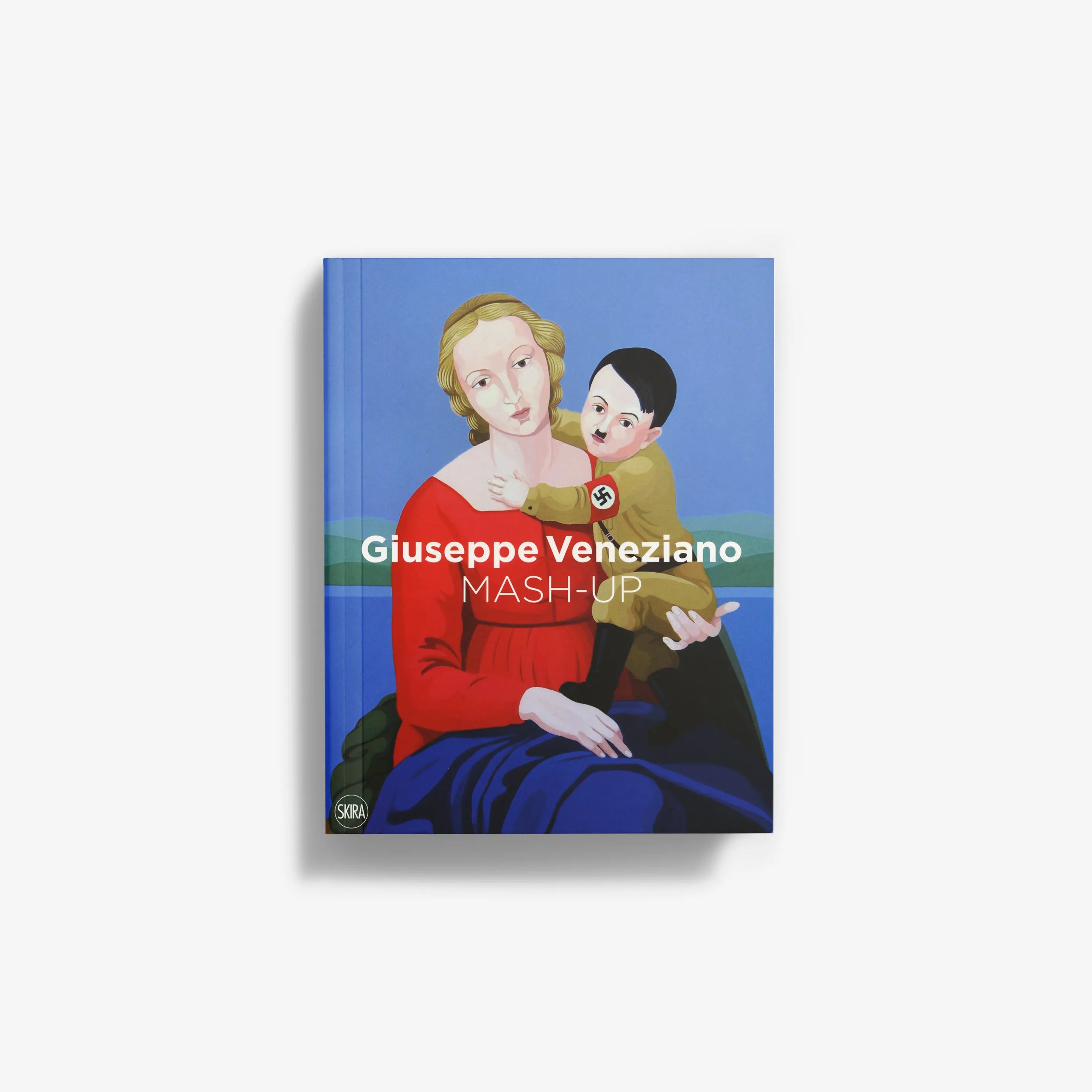 Contemporary art monograph Skira Arte Giuseppe Veneziano Mash-Up with illustrated cover showing two figures and blue background