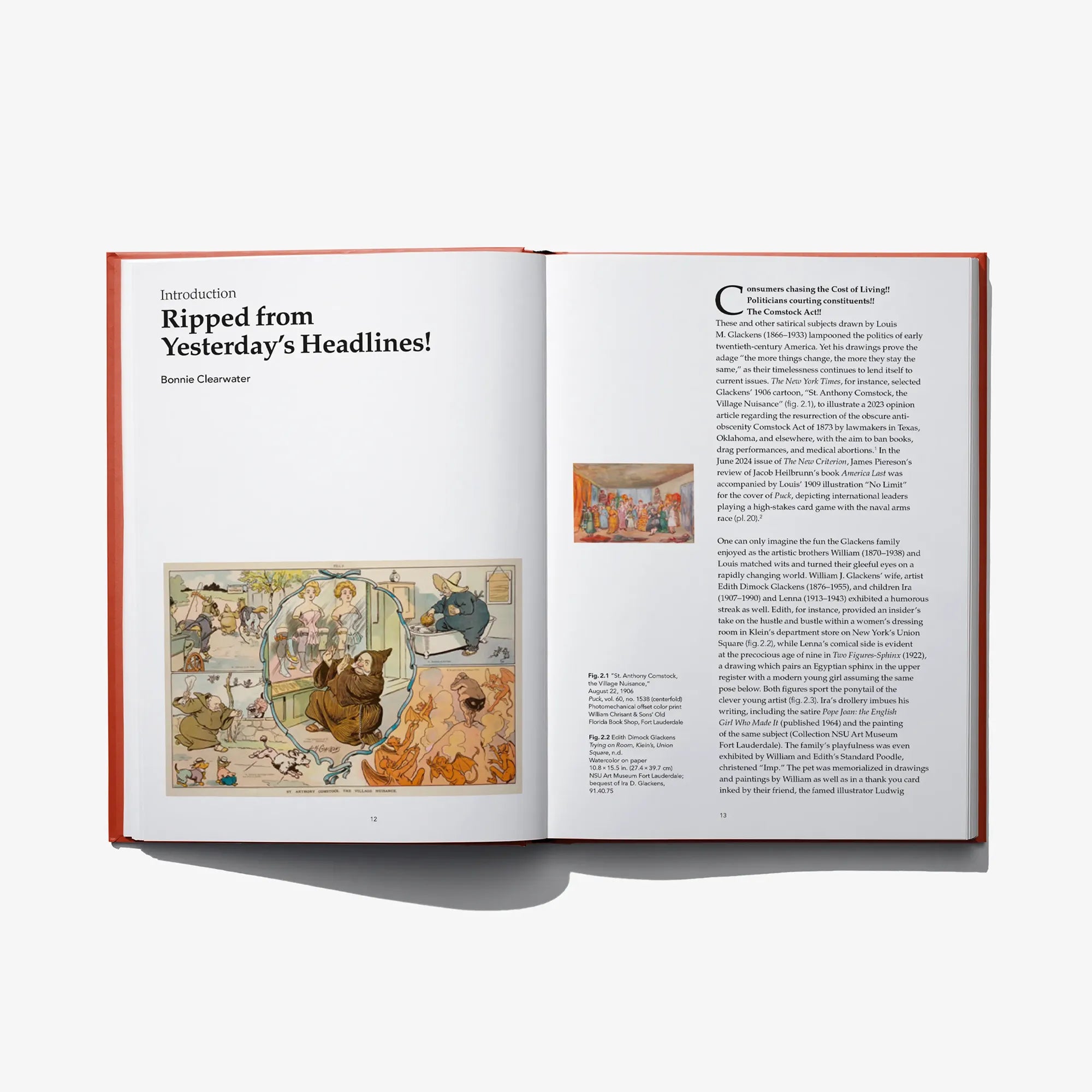 Open book showing colorful illustration on left and typed text on right pages