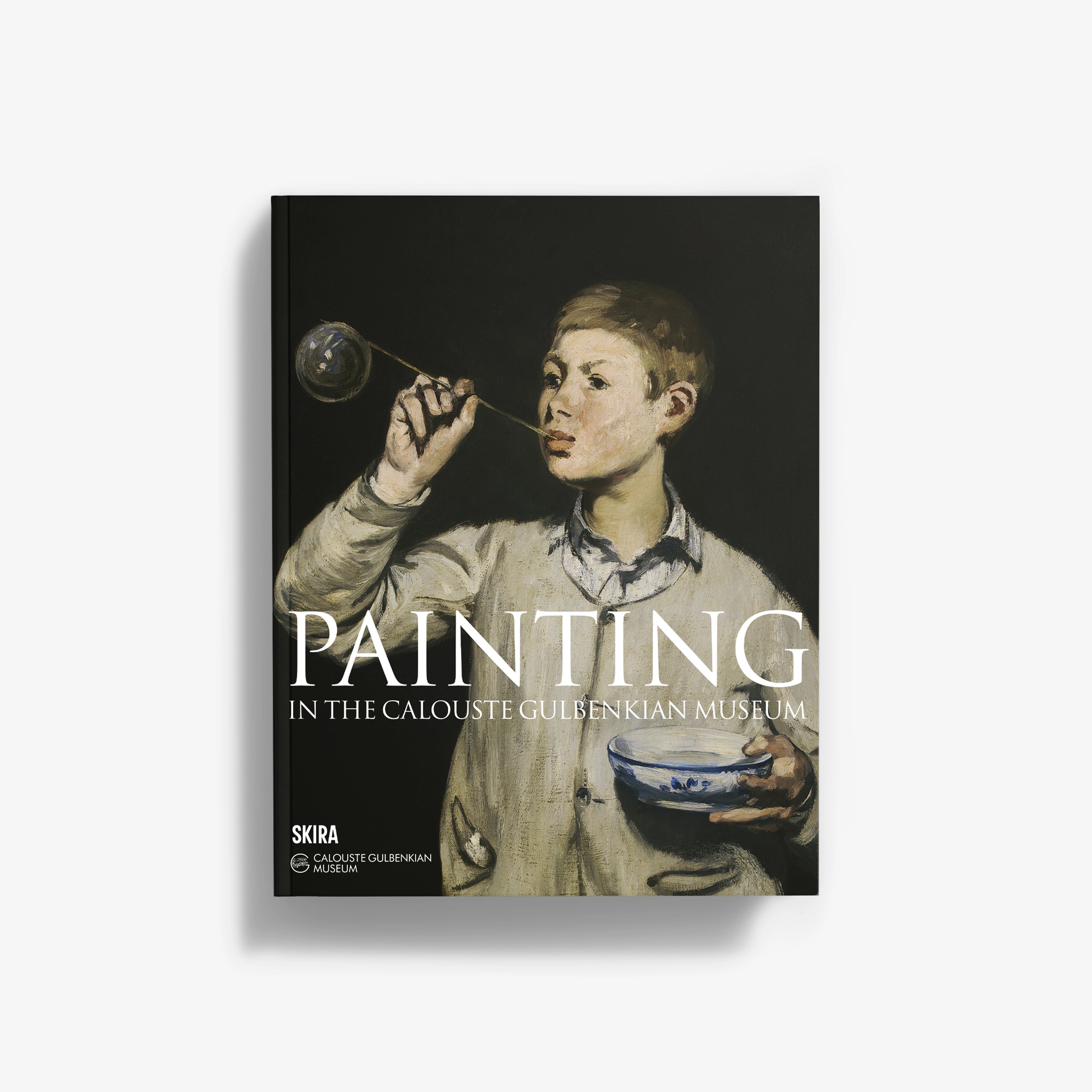 Museum painting print with portrait of woman holding paint palette and brush on dark background