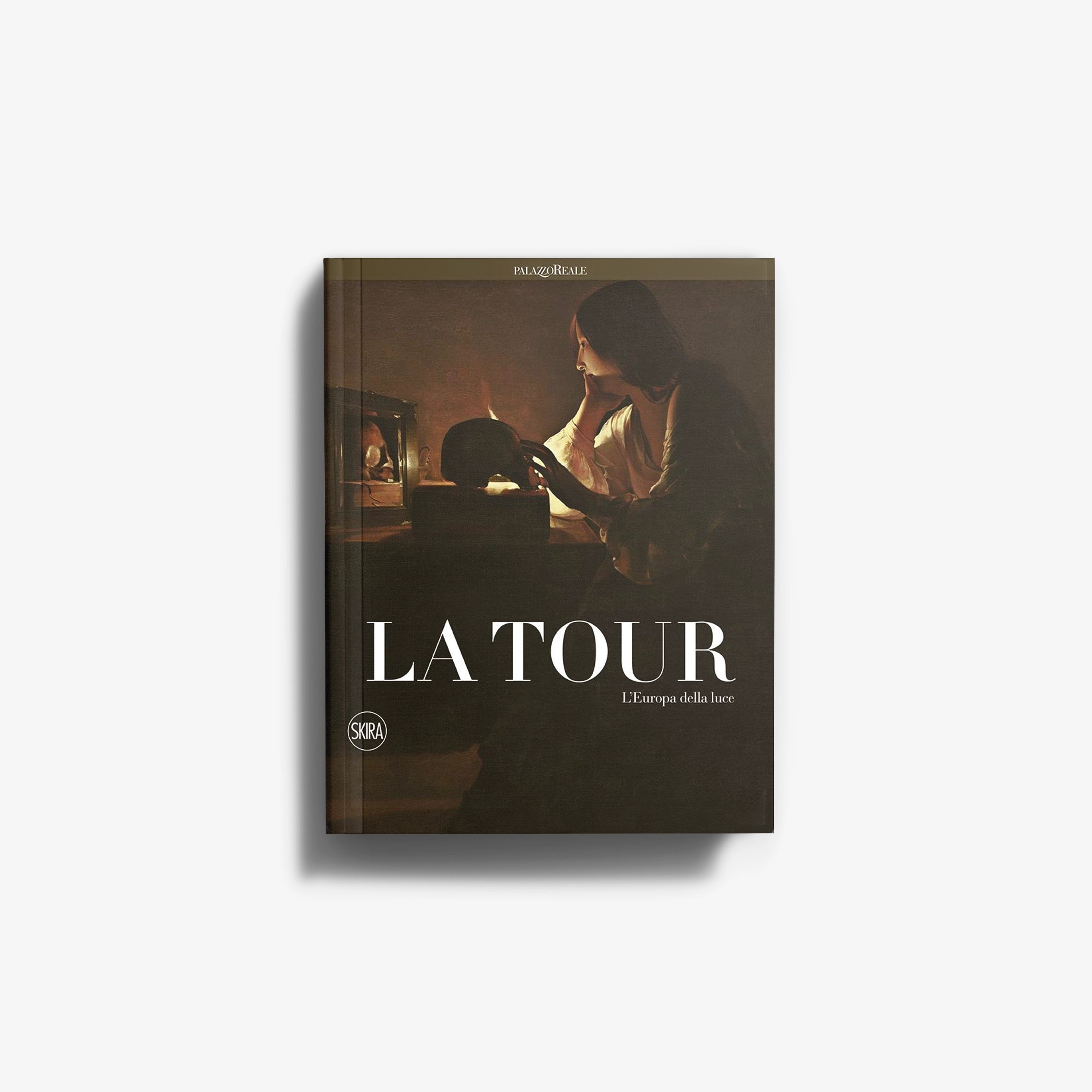 Art book by Skira Arte, dark brown cover with George de La Tour study, theme of luminous inventions and Caravaggesque light