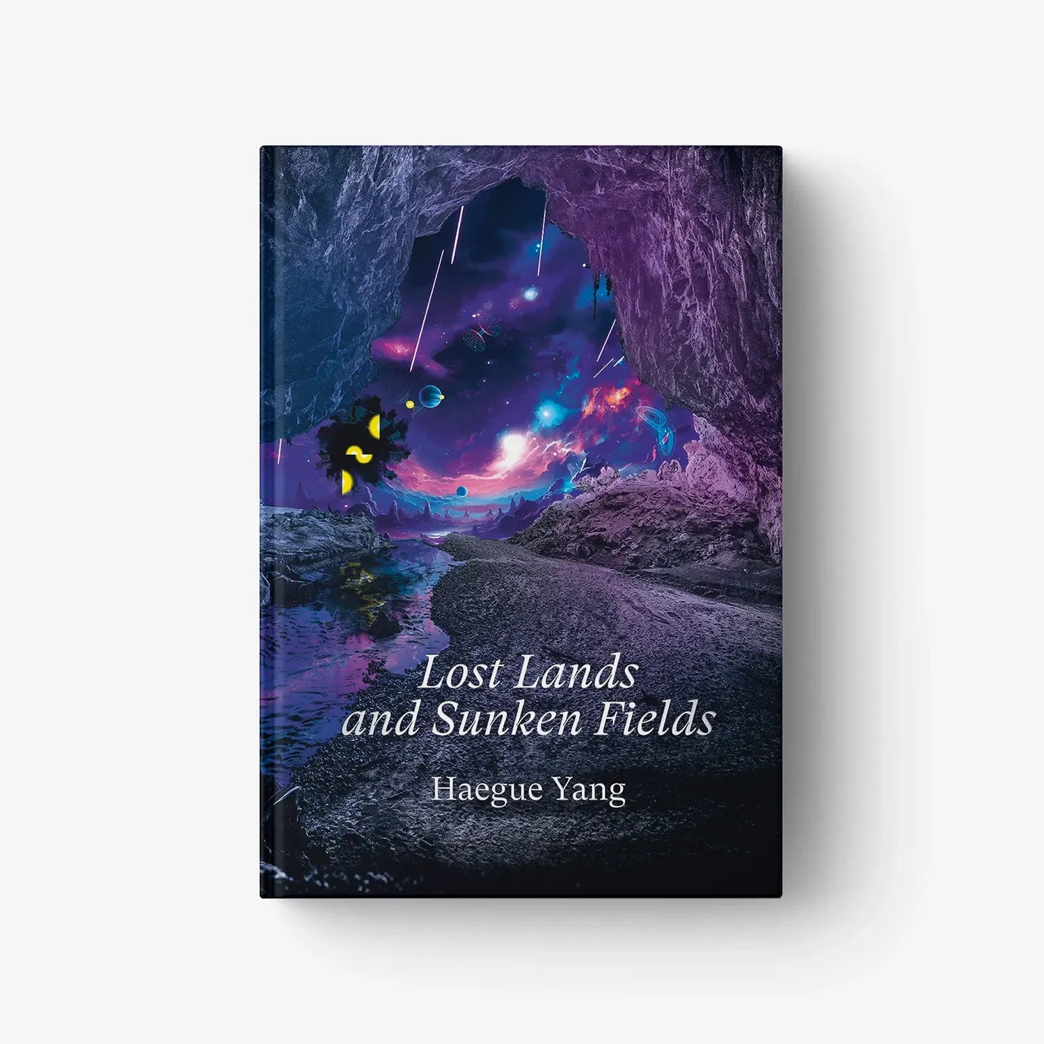 Fantasy hardcover art book cover with purple cave landscape and title lettering