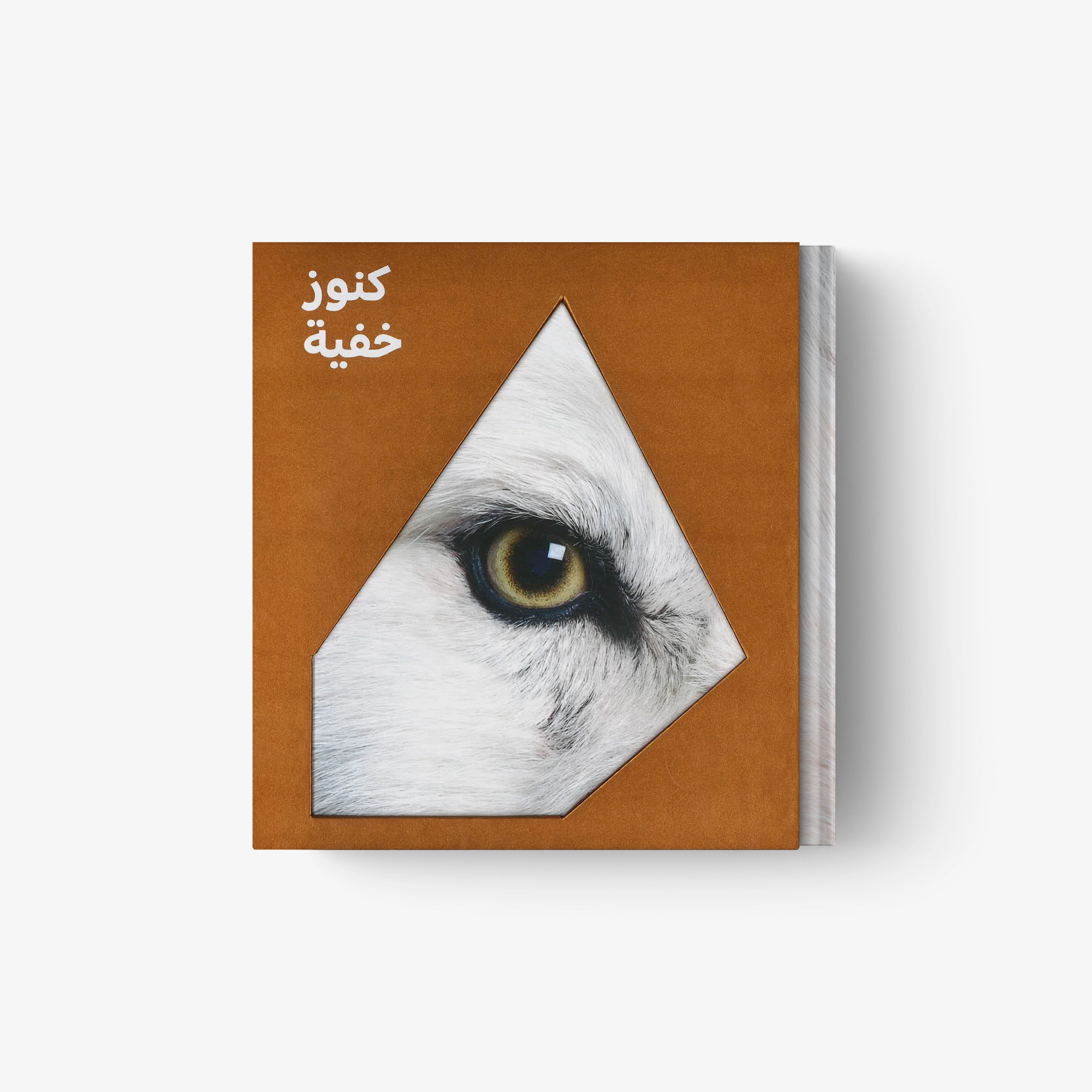 Hardcover book with brown cover and white triangular animal eye graphic