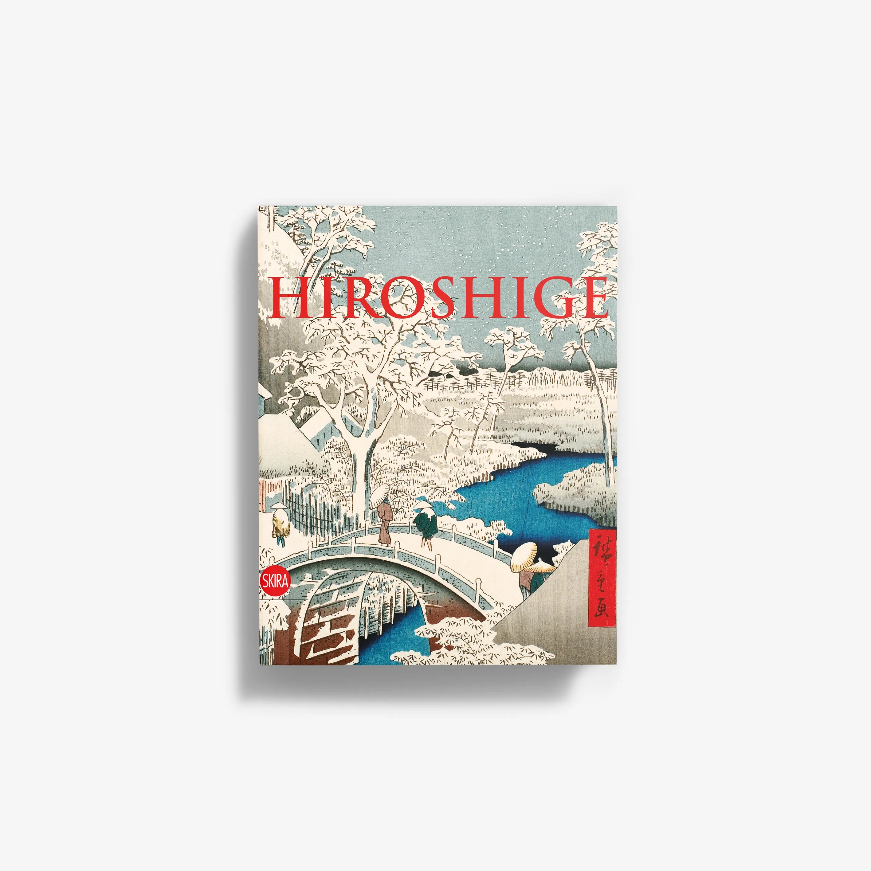 Japanese ukiyo-e landscape art print by Skira Arte with Floating World theme, featuring Hiroshige title text in red