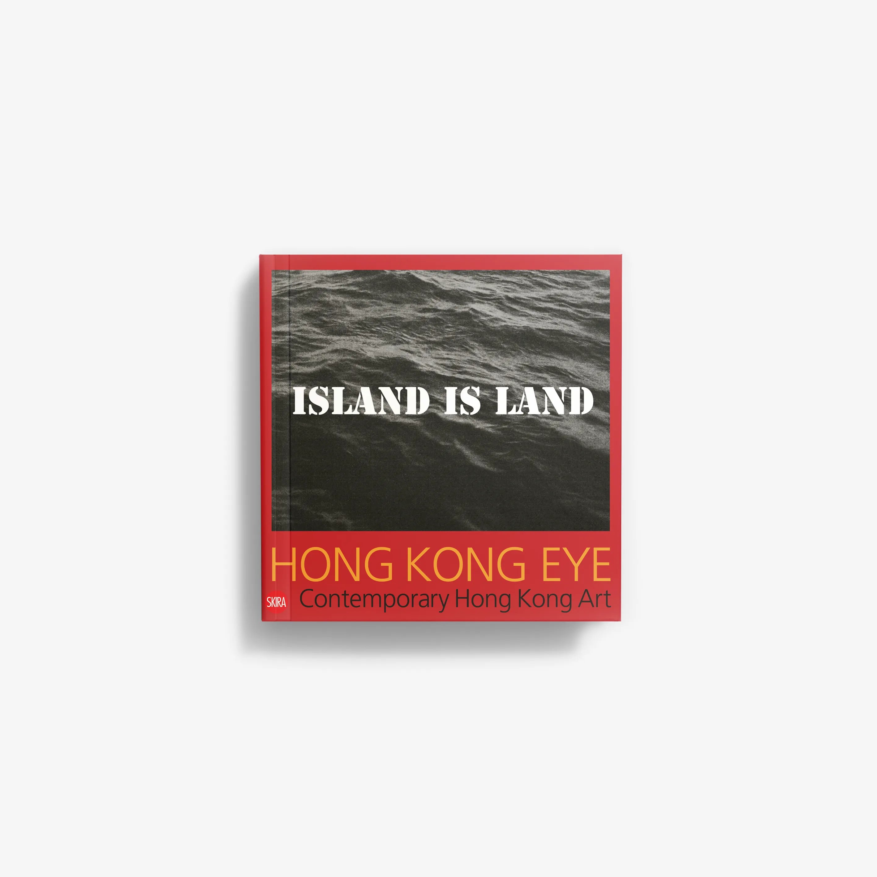 Contemporary art book with gray cover, red border, and bold title text