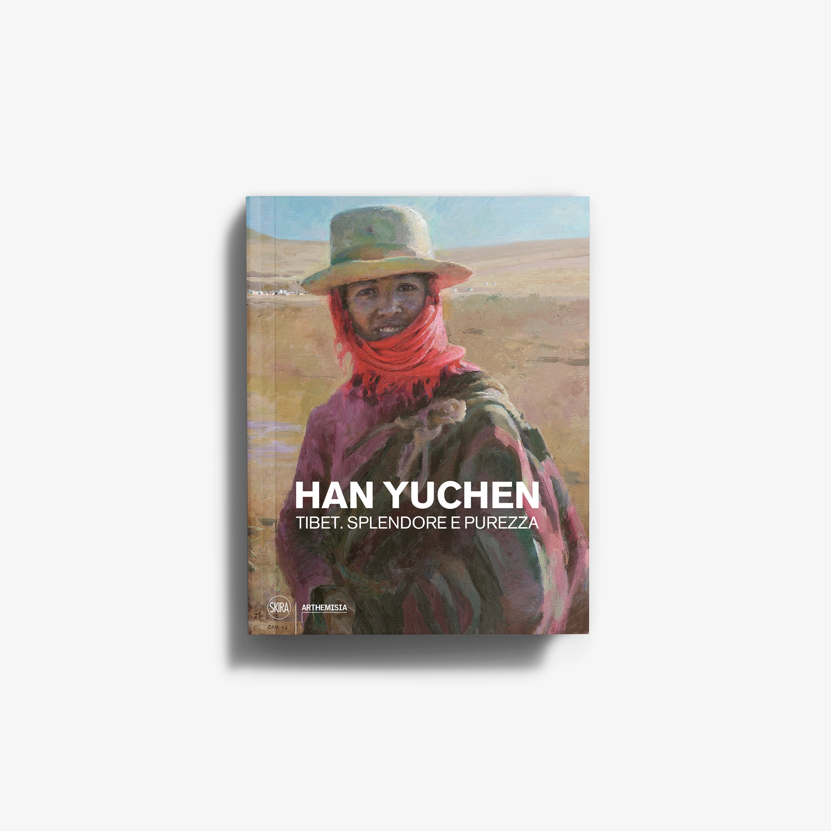 Oil painting by Skira Arte featuring Han Yuchen, Tibet subject, with a man in a red scarf and hat