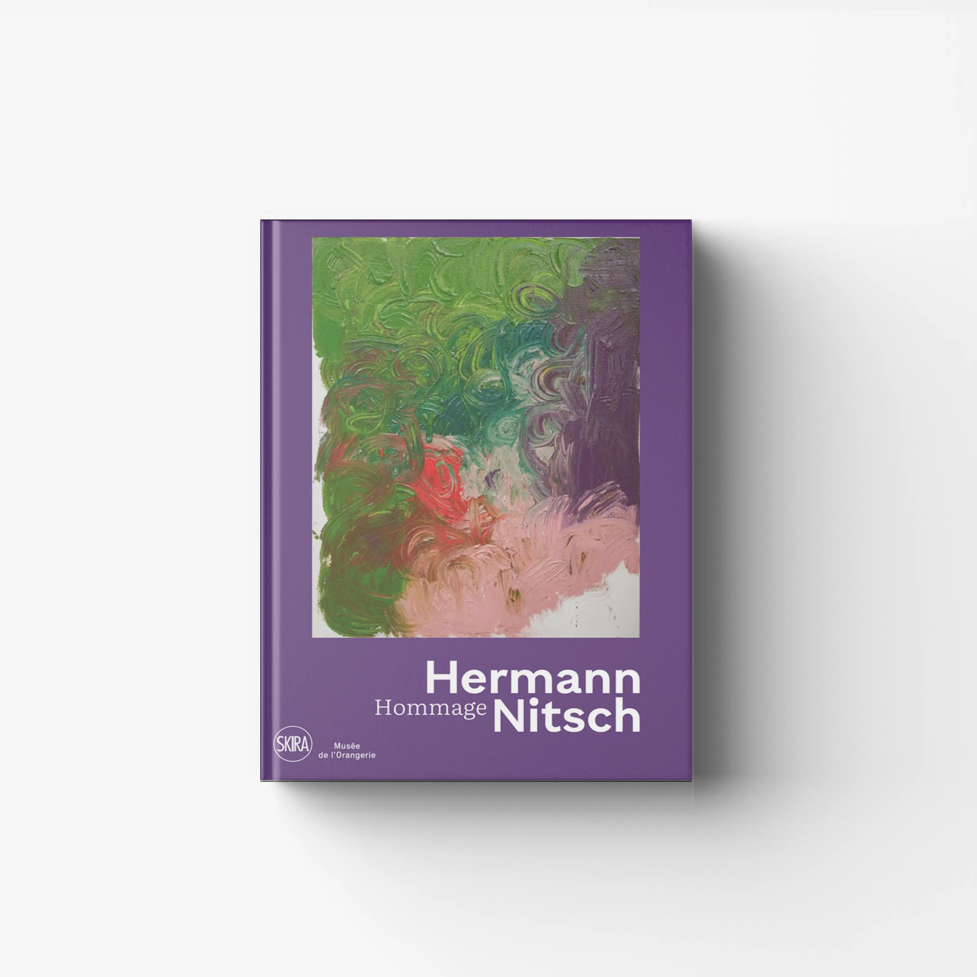 Contemporary art book by Skira Arte, purple cover with green and pink abstract painting, Hermann Nitsch homage Nitsch