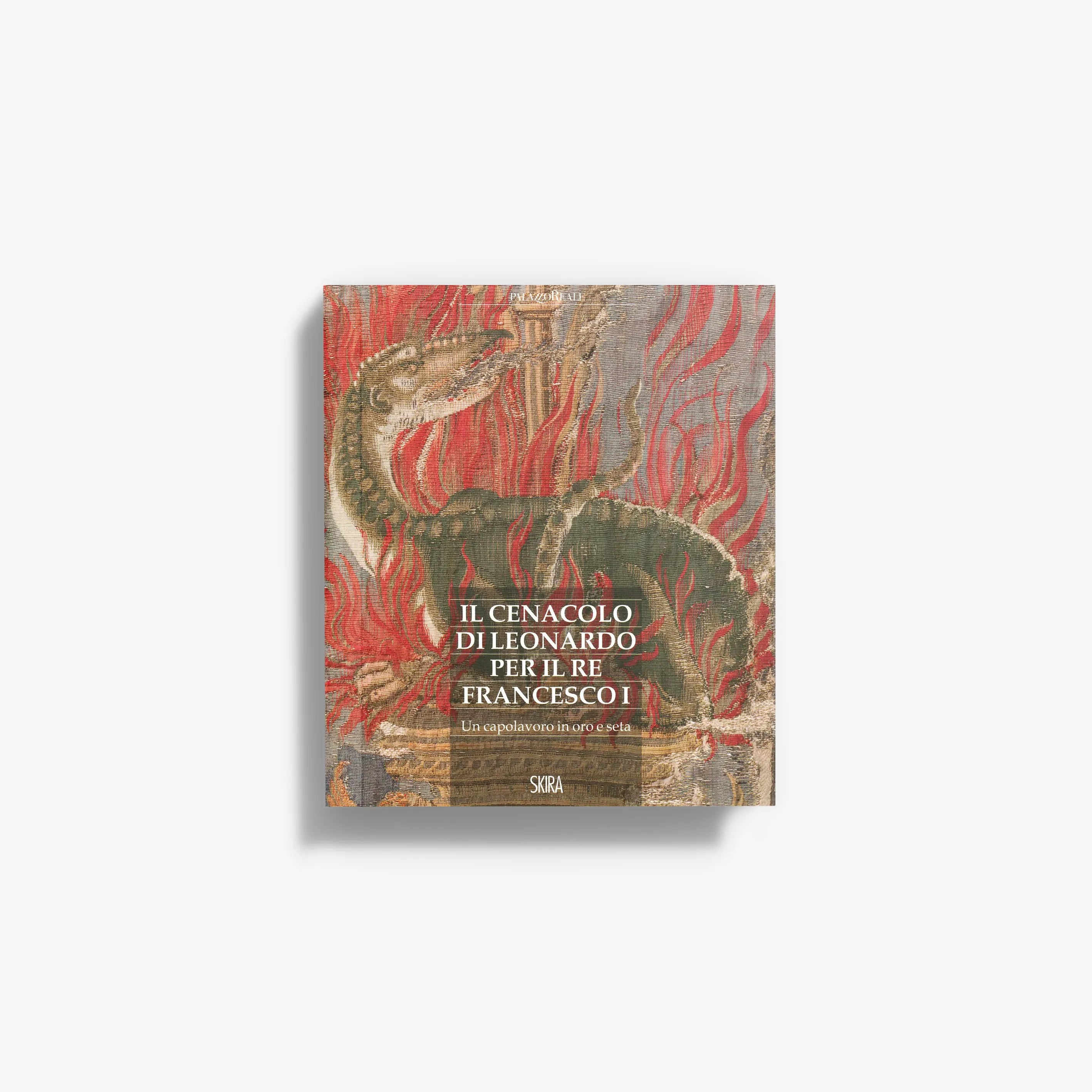 Renaissance wall tapestry in red, grey and gold, Skira Arte, with fabric weave artwork panel
