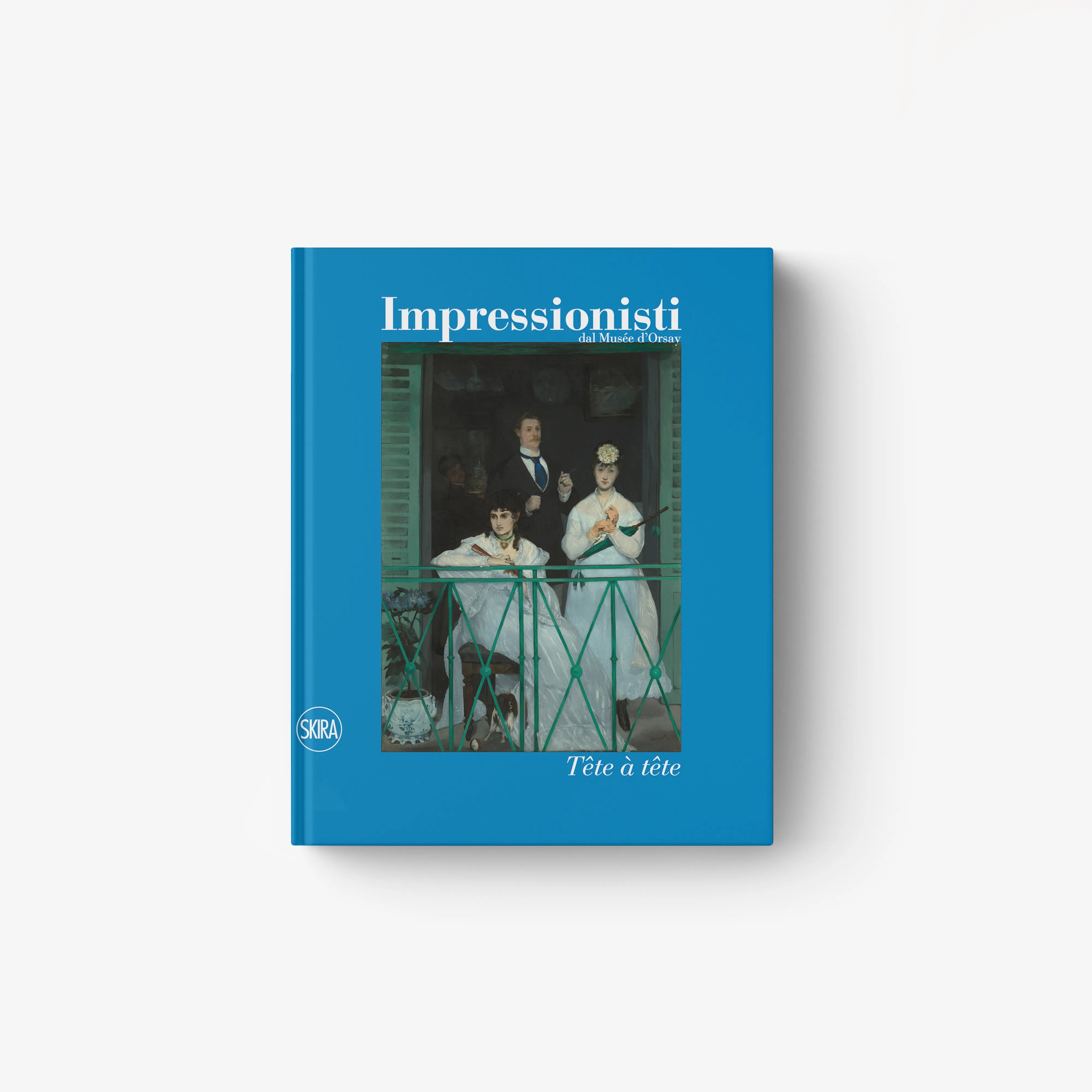 Blue hardcover book titled Impressionisti: Tête à tête