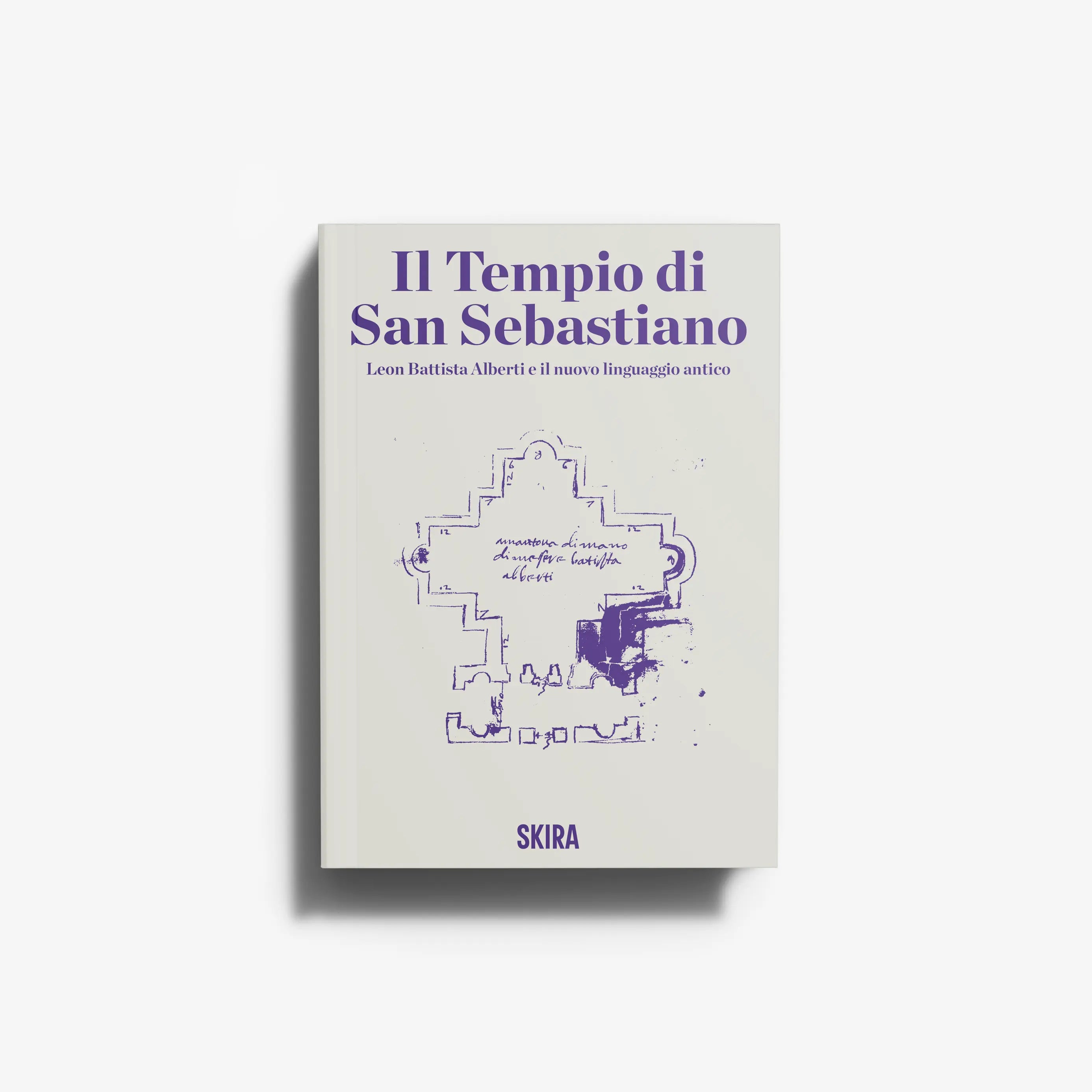 Hardback art book in cream with purple title text and line drawing, Skira Arte, Il Tempio di San Sebastiano a Mantova