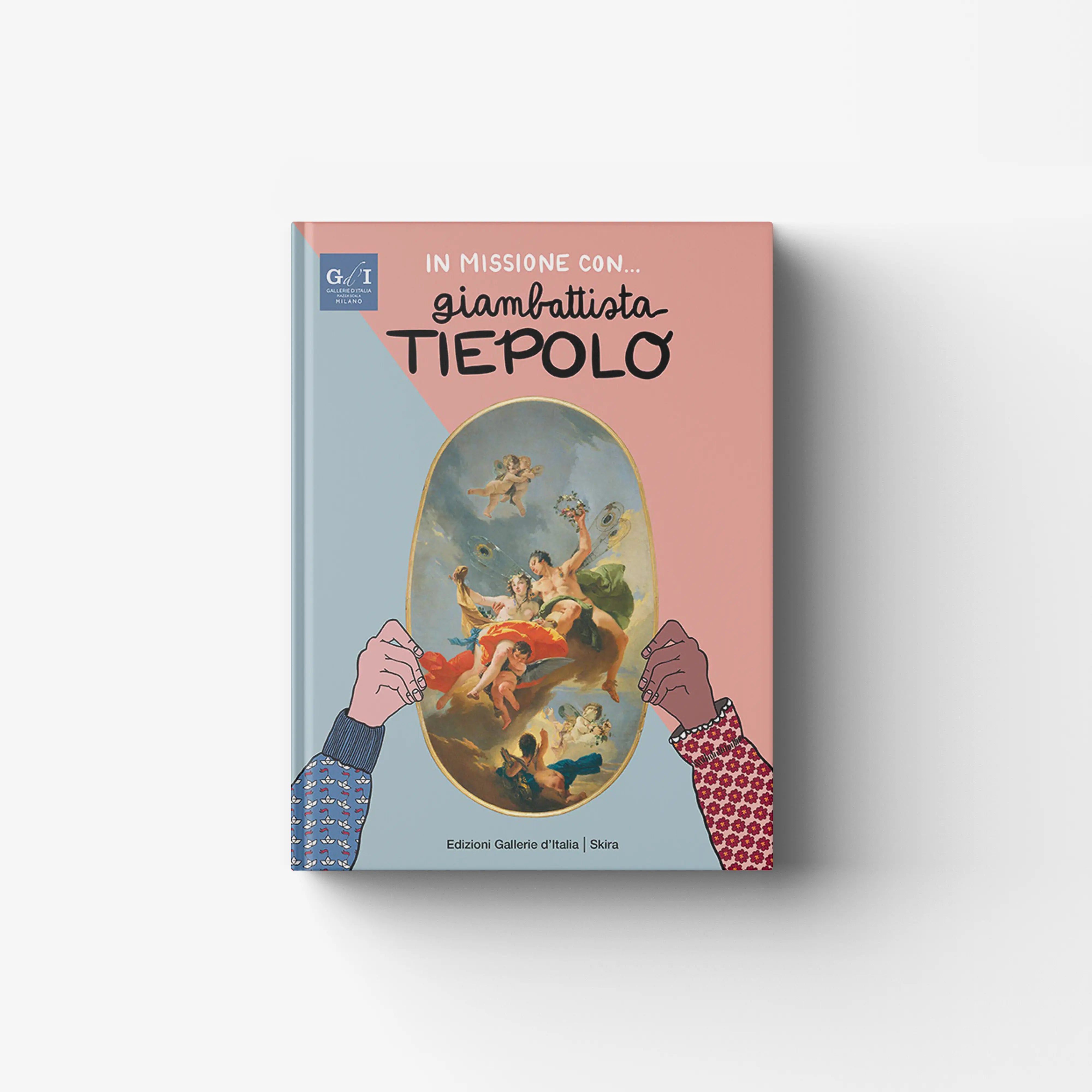 Book cover with pastel blue and pink background featuring an oval Baroque painting with angels and a figure in red.
