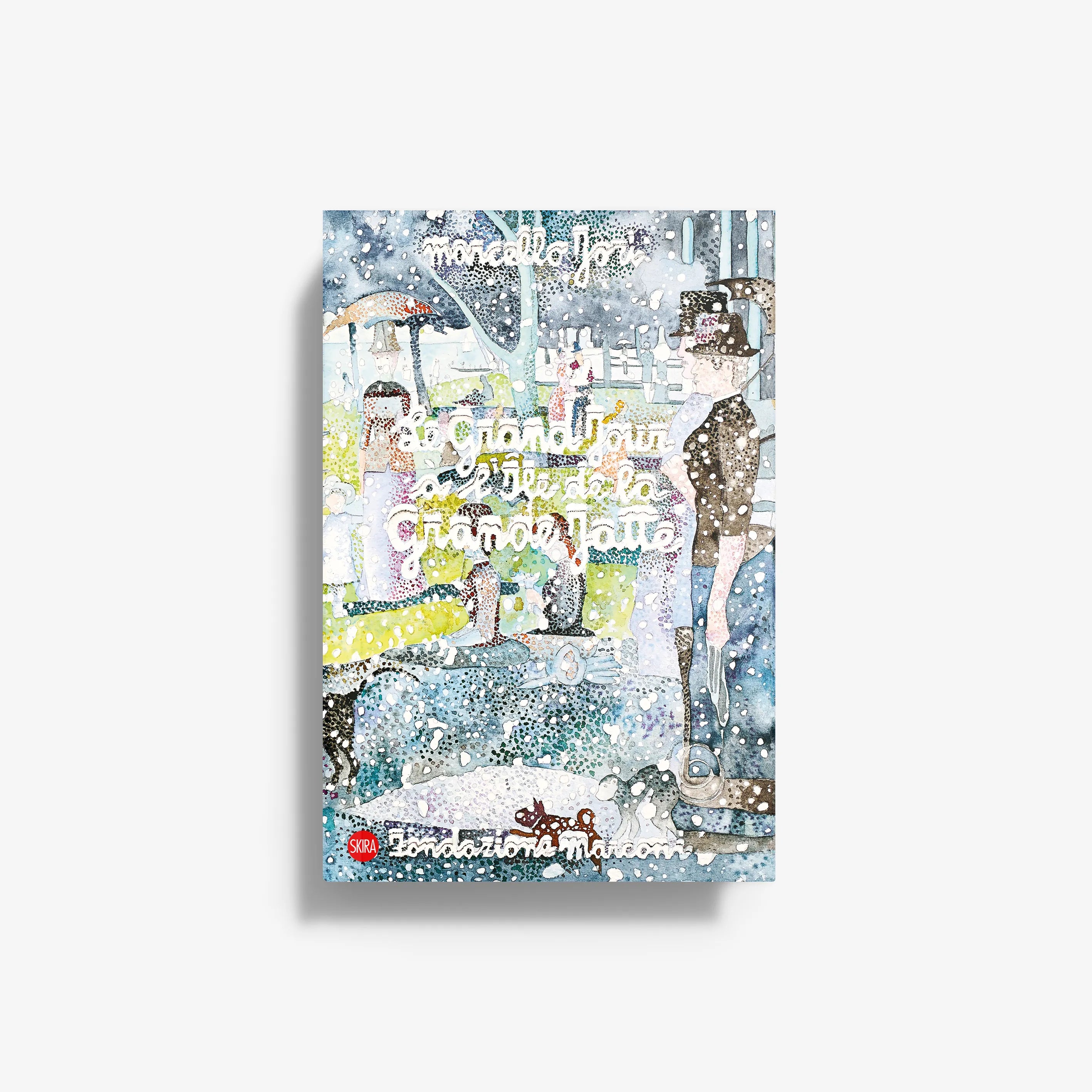Marcello Jori printed fabric artwork with collage-style text and splatter pattern