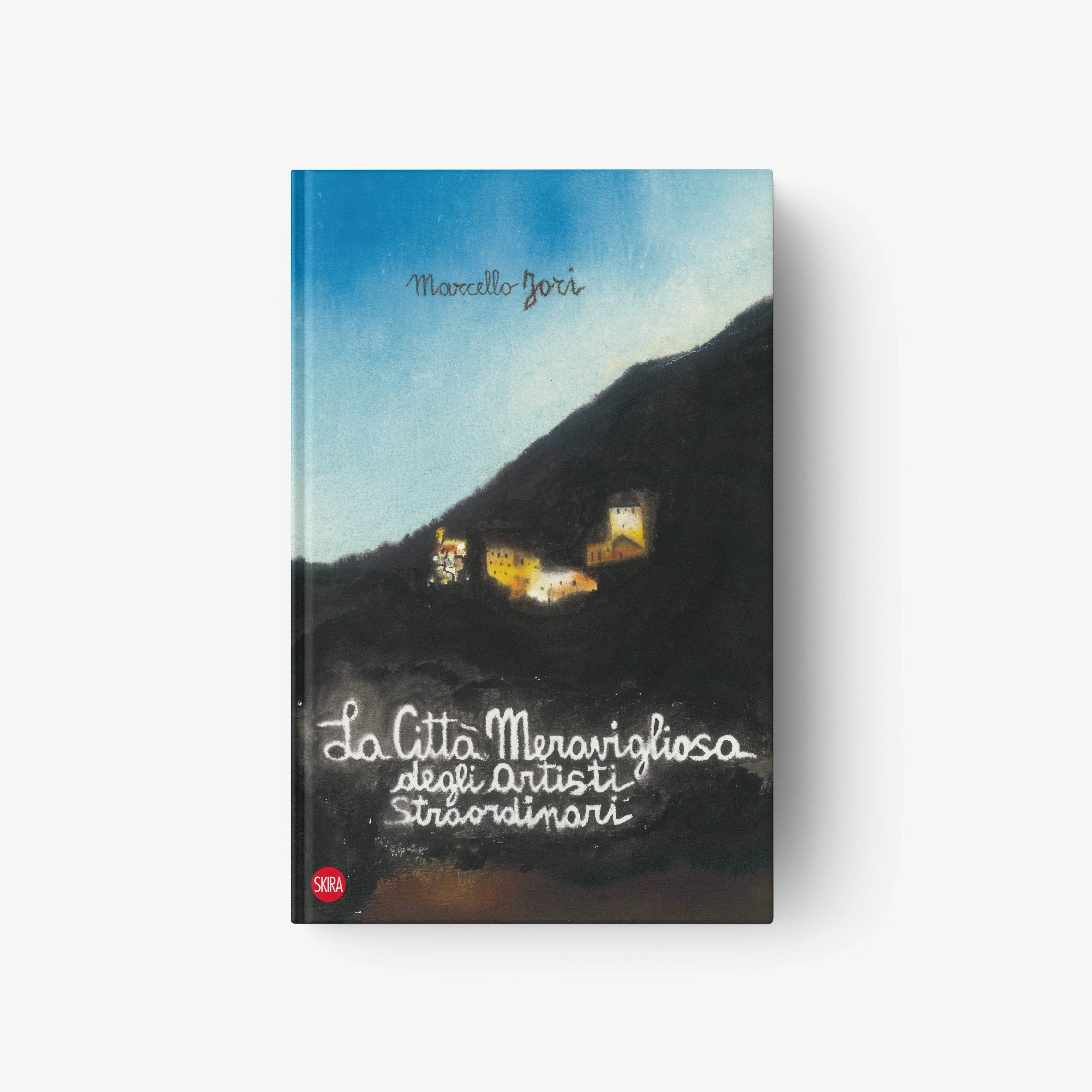 Paperback book with scenic mountain village cover, blue sky, and title typography