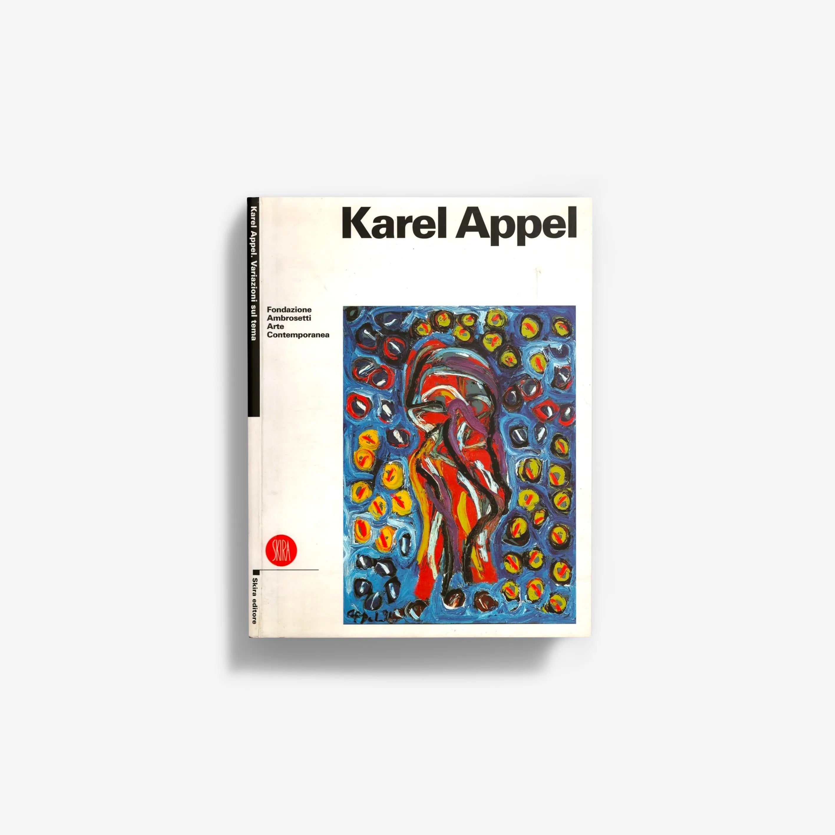 Contemporary art catalogue by Skira Arte for Karel Appel, cream cover with blue abstract painting and yellow circles