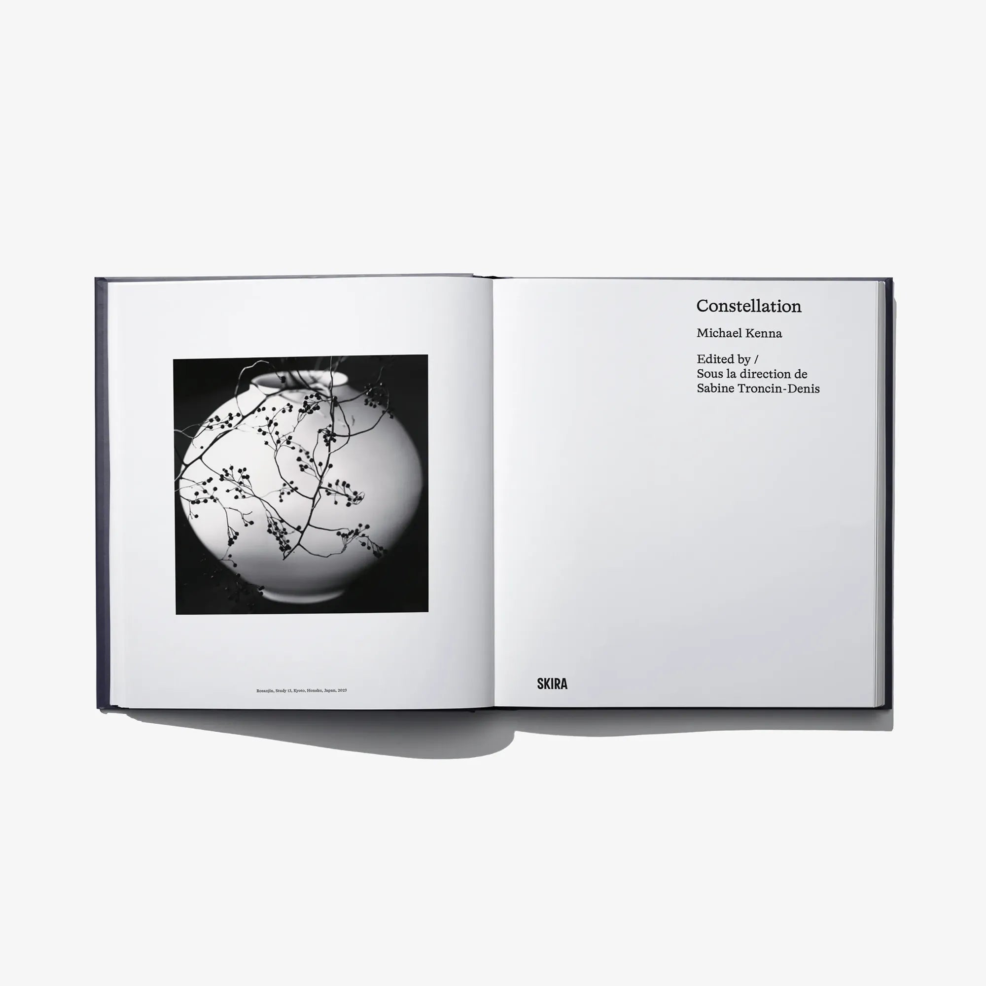 Open book “Constellation” with black-and-white photo and edition credits on right page.