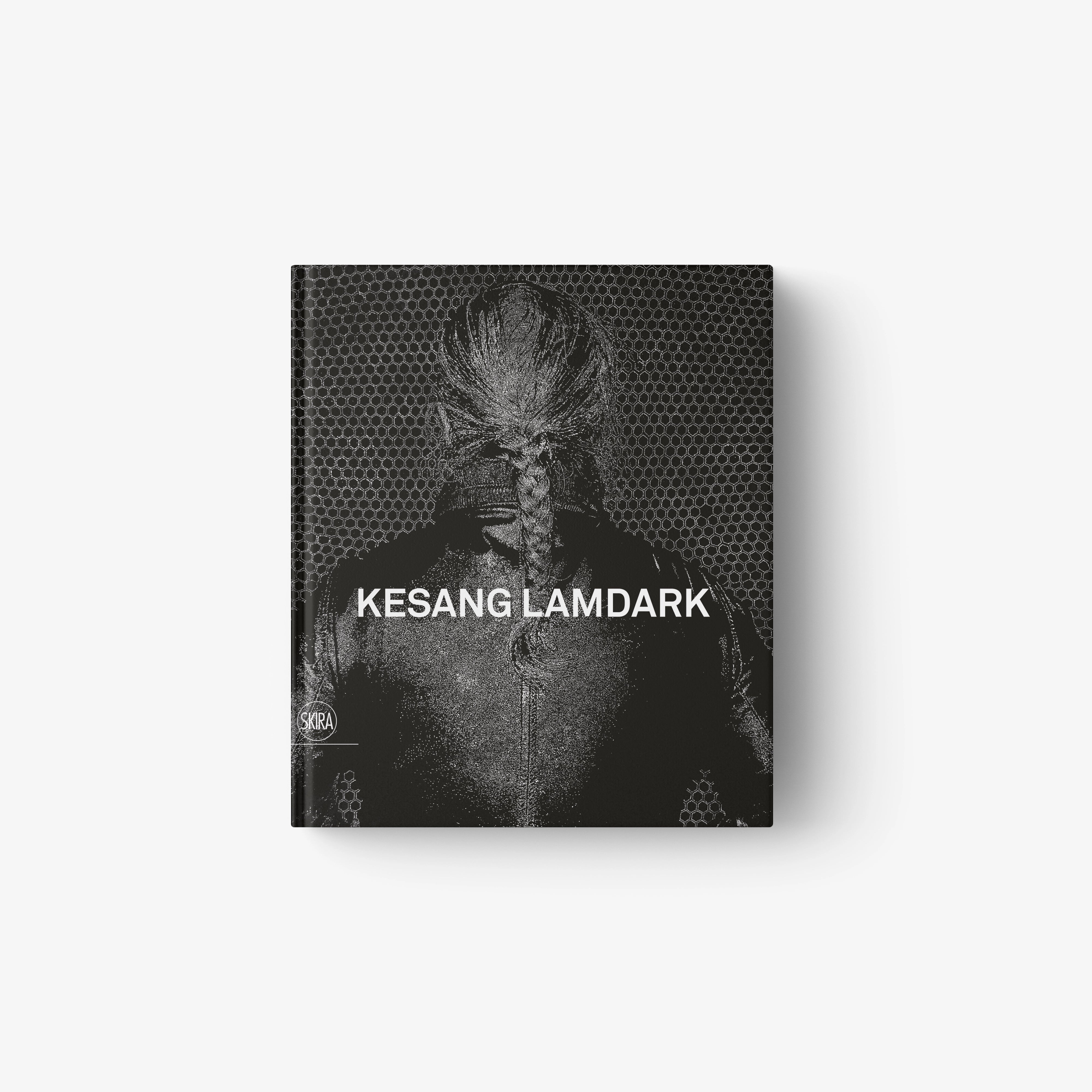 Monochrome contemporary art book cover featuring a person with braided hair seen from behind, titled Kesang Lamdark.