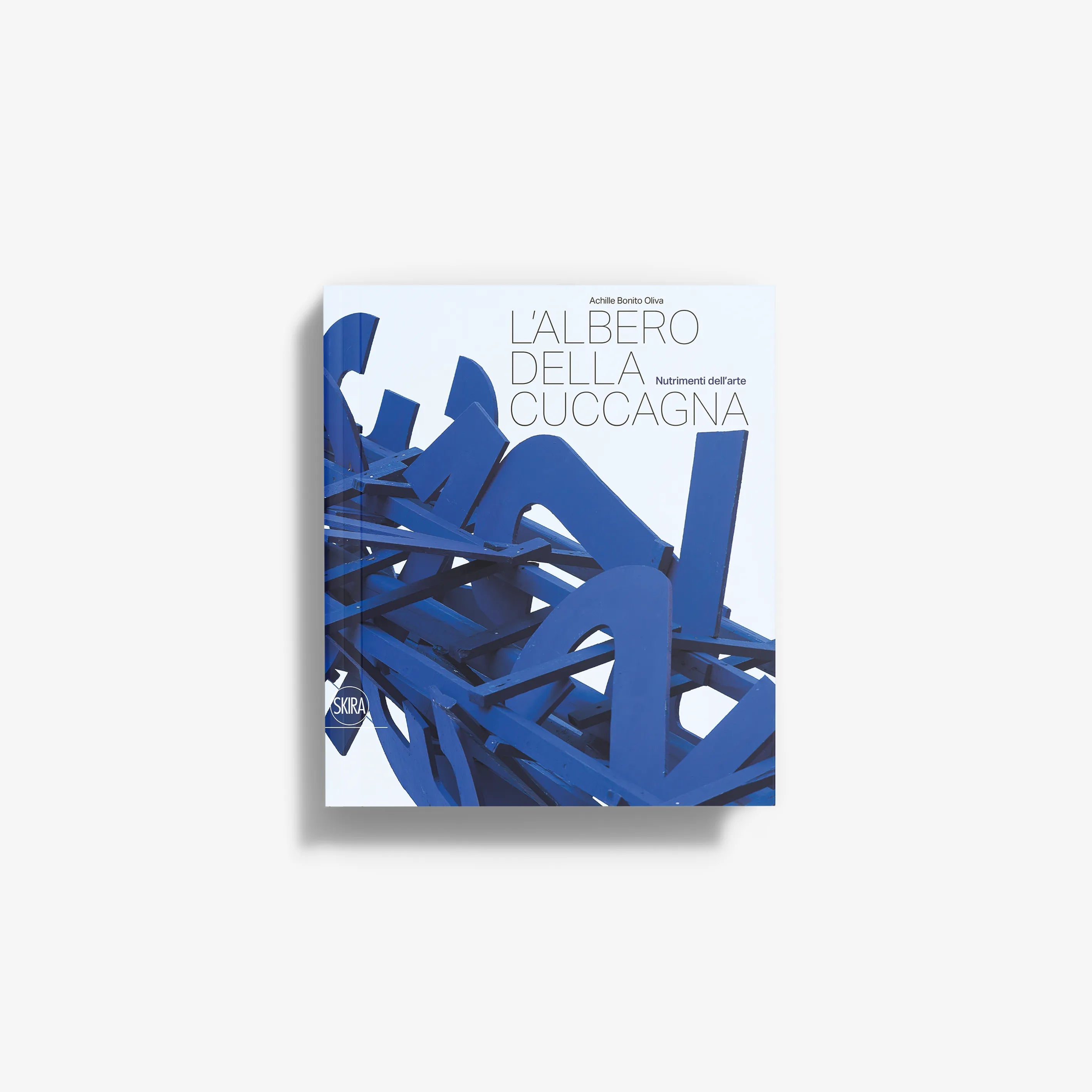Blue illustrated book cover with white title text and abstract woodpile design