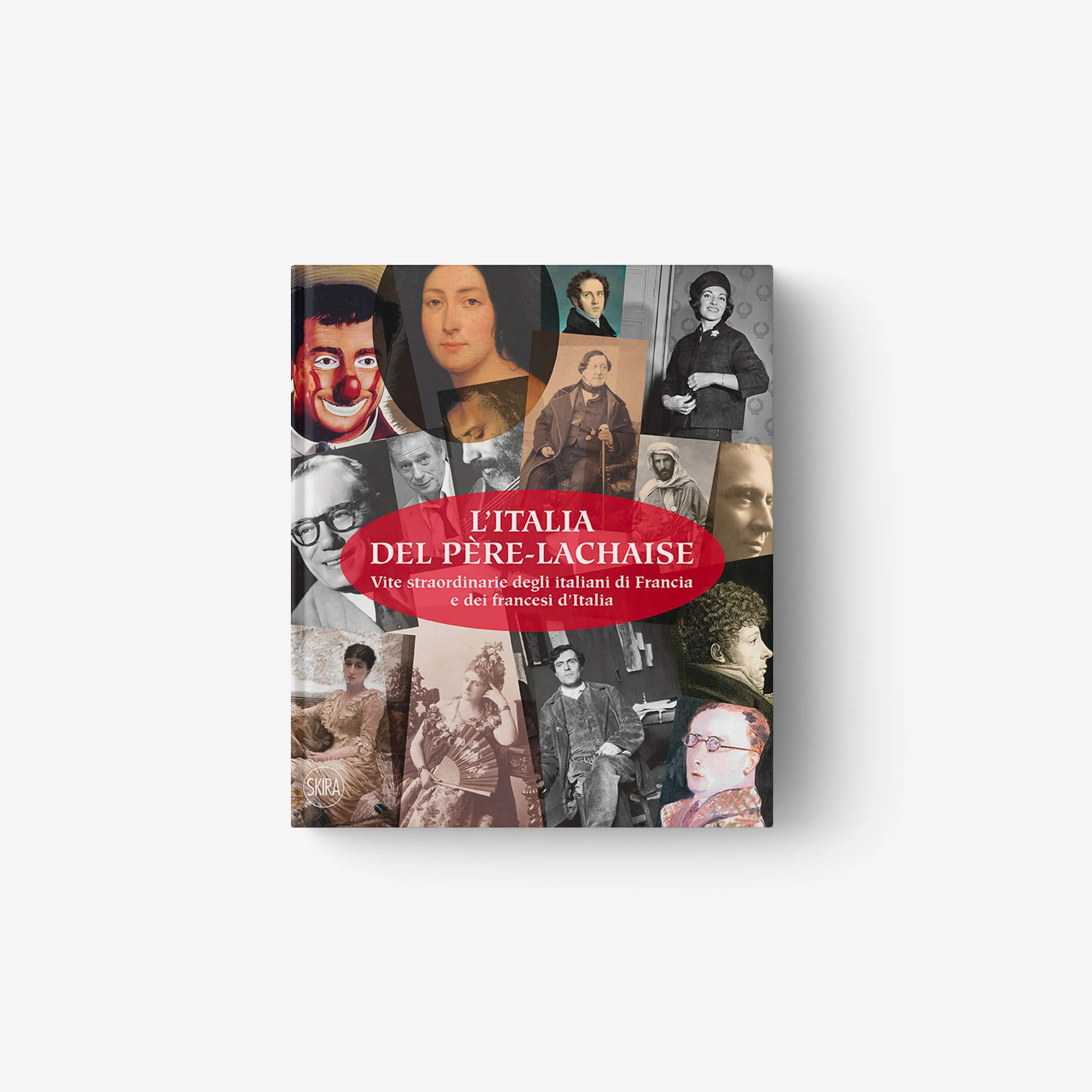Illustrated history and biographies book by Skira Arte, featuring the Père-Lachaise cemetery in Paris, with collage portraits