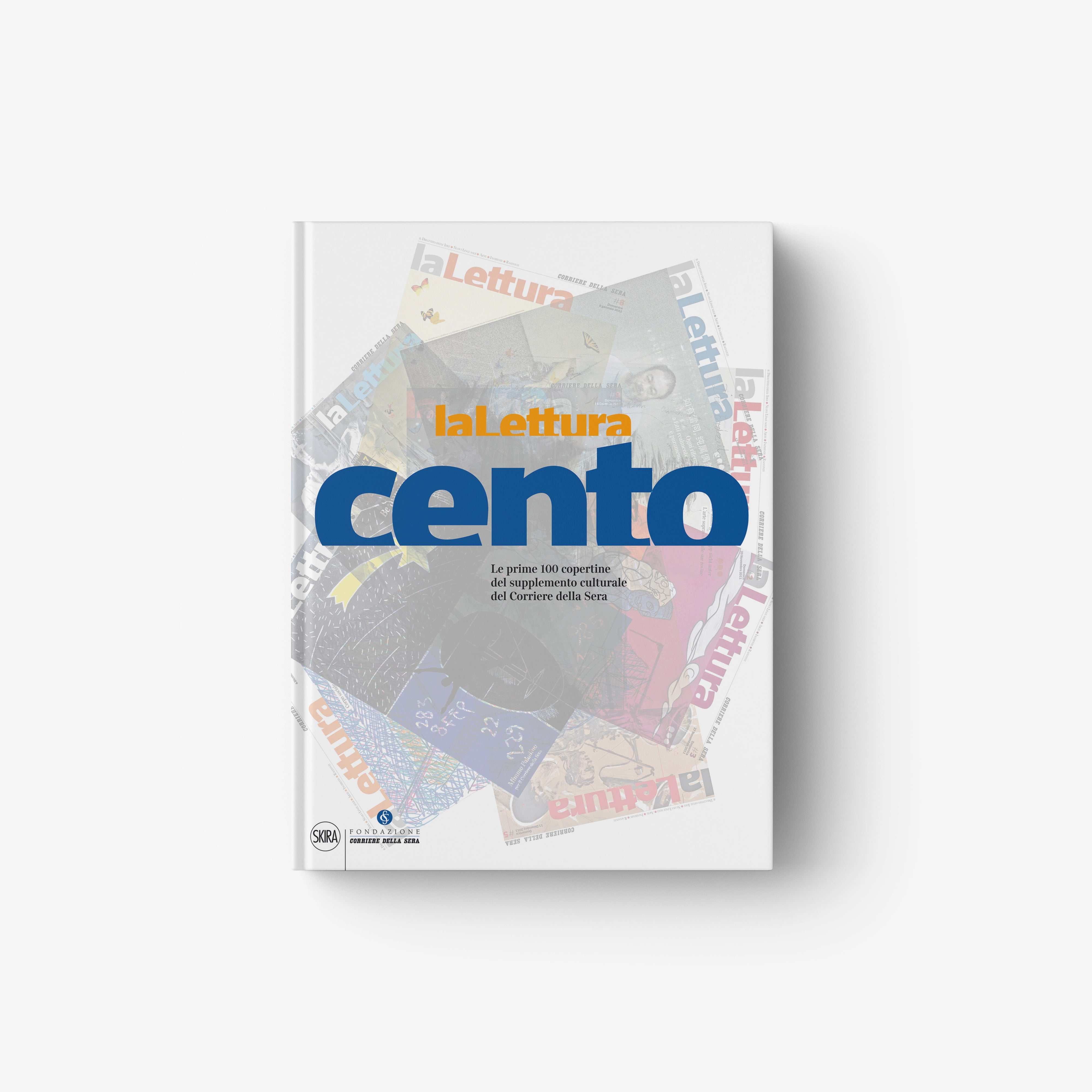 laLettura cento book cover, abstract blue and gray collage design, text on front