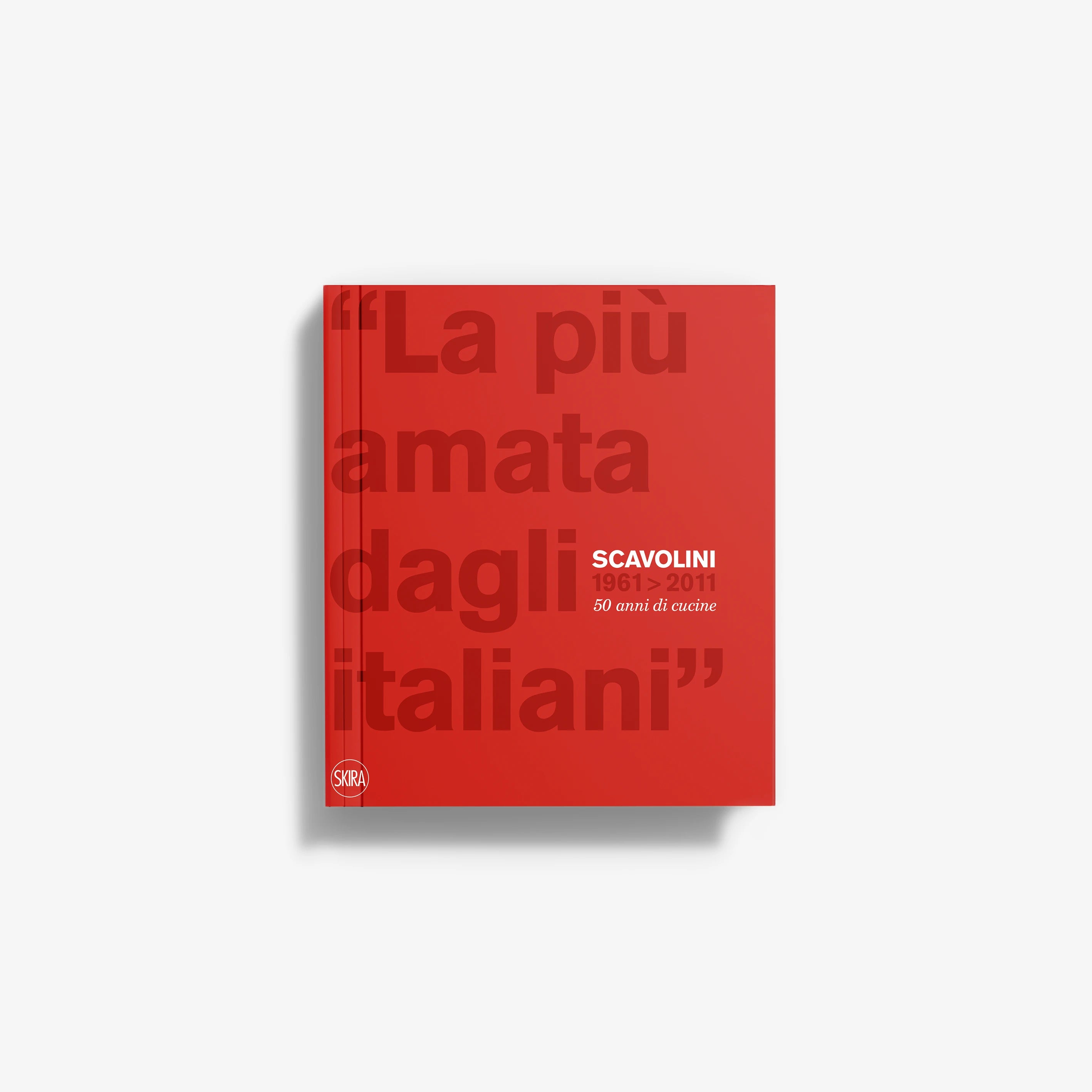 Red hardcover book with Italian text and Scavolini 1961-2011 on cover