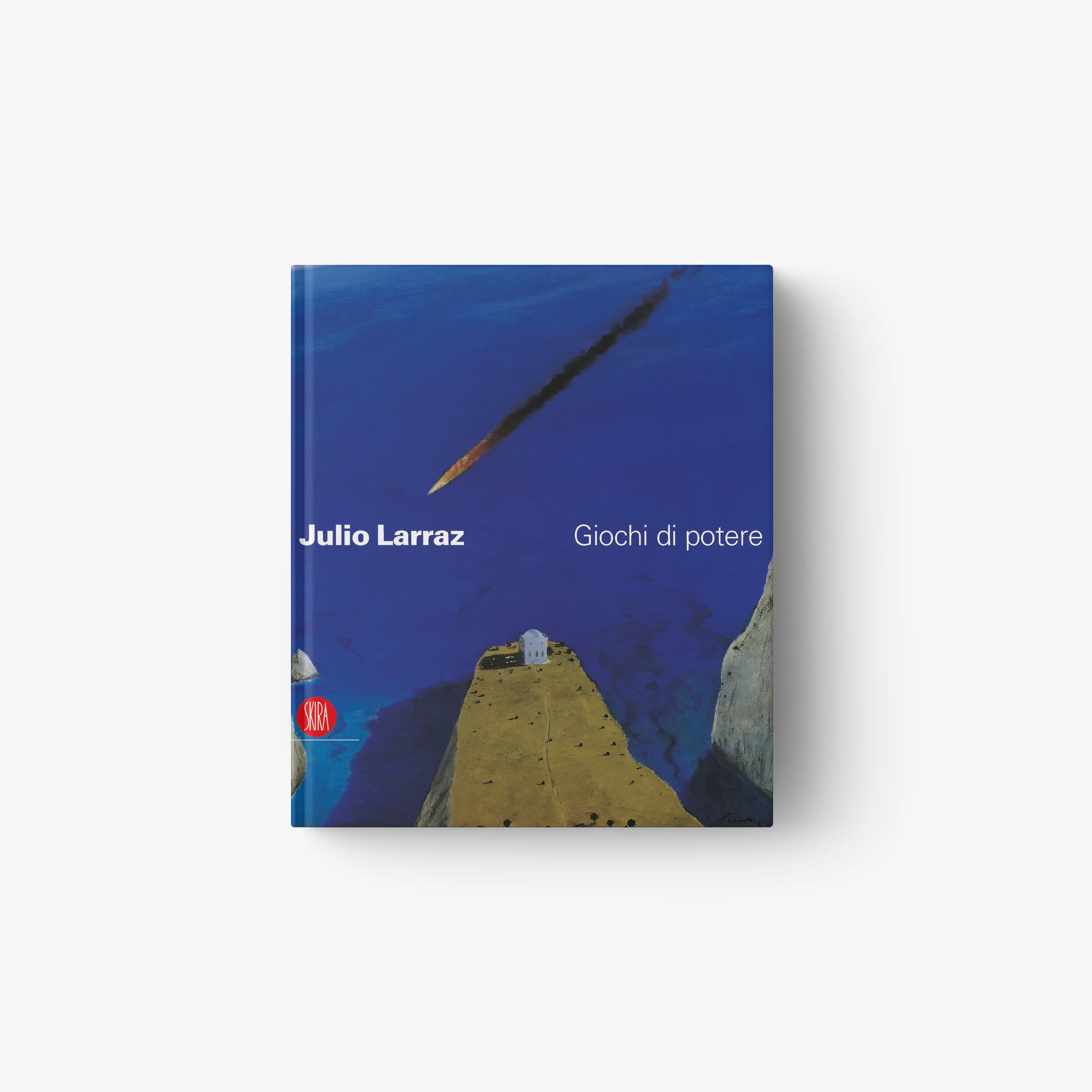 Blue hardcover book with title “Games of Power” by Julio Larraz