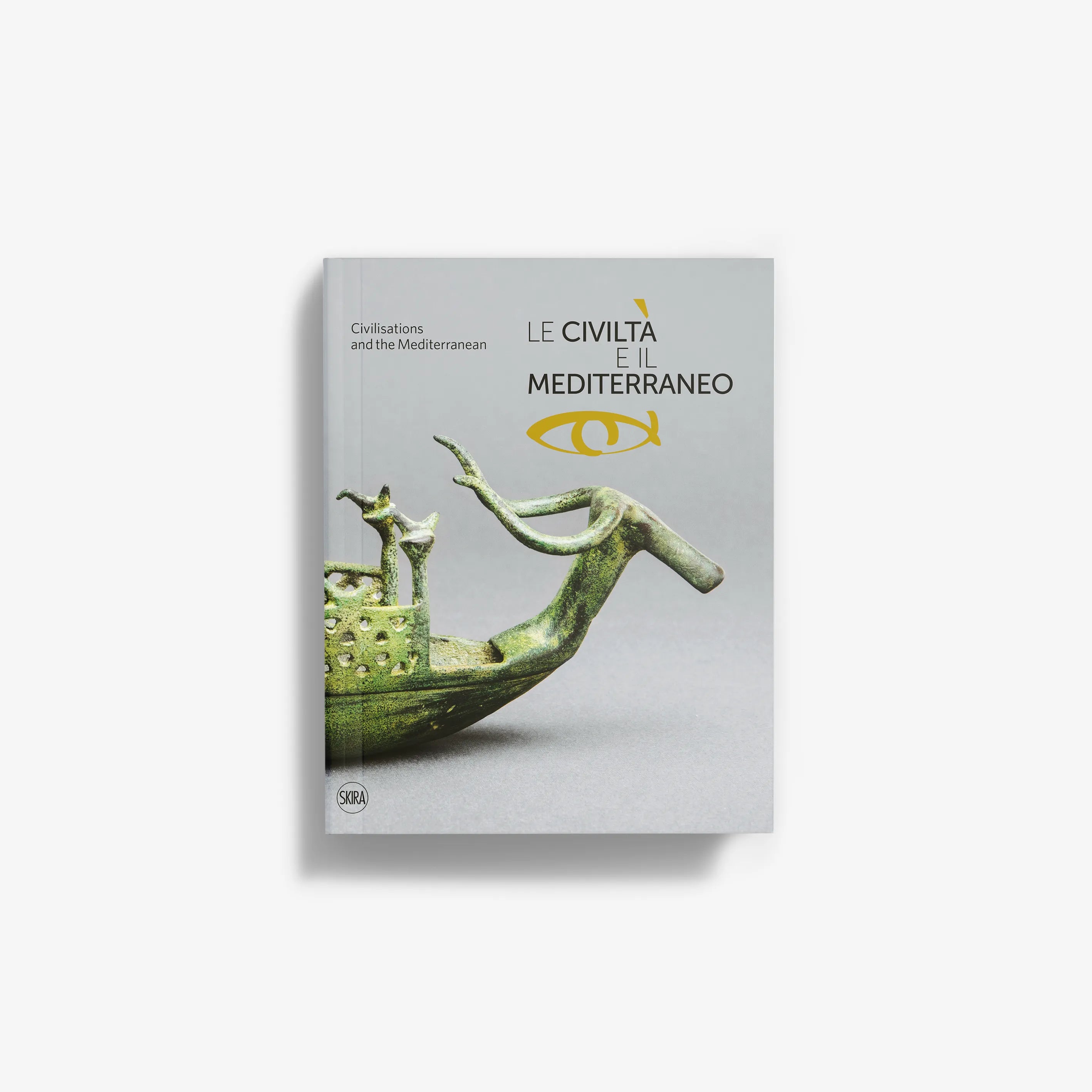 Exhibition catalogue book by Skira Arte, grey cover with green bronze artefacts, for archaeology and Mediterranean history