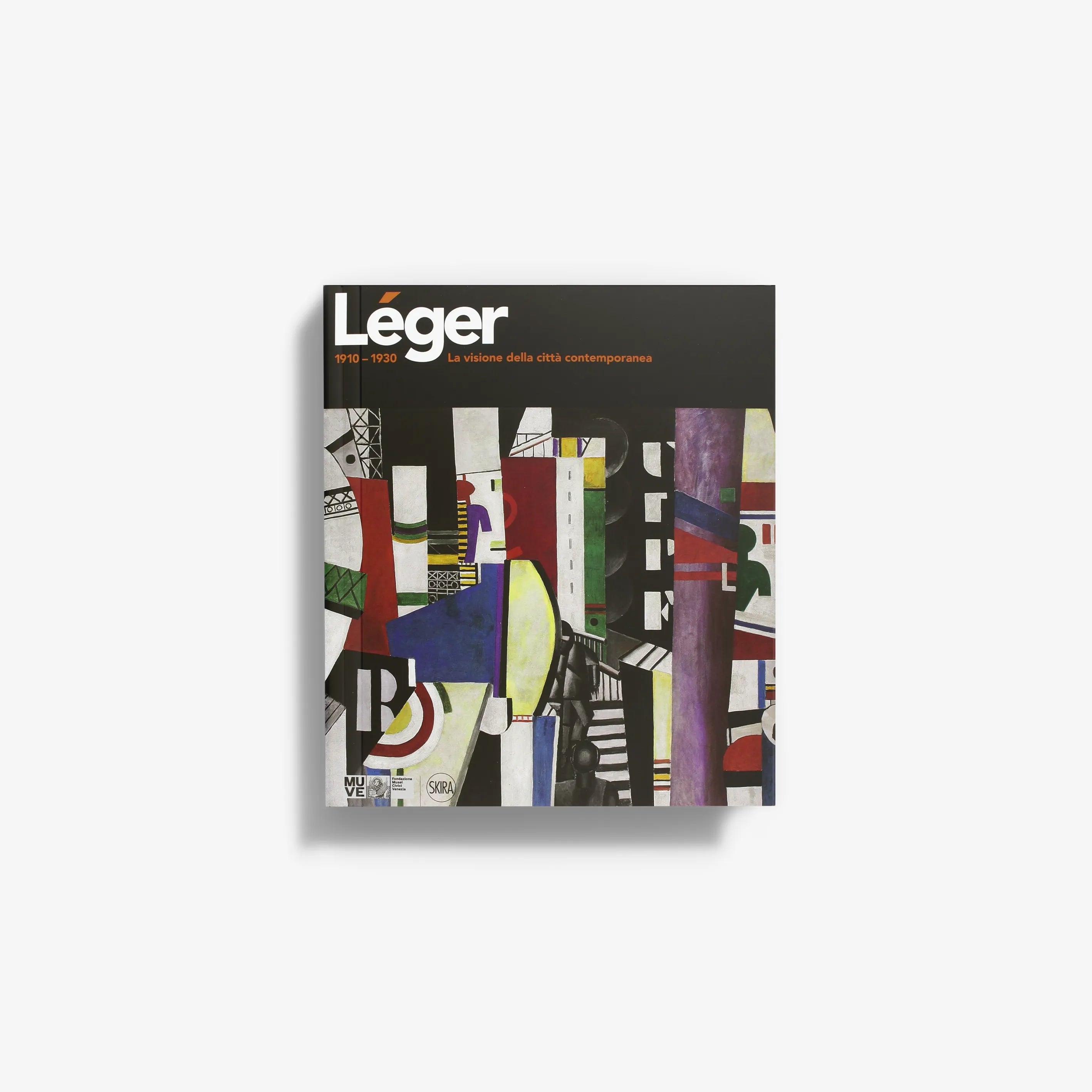 Art book with geometric collage cover featuring black, white, and colored blocks
