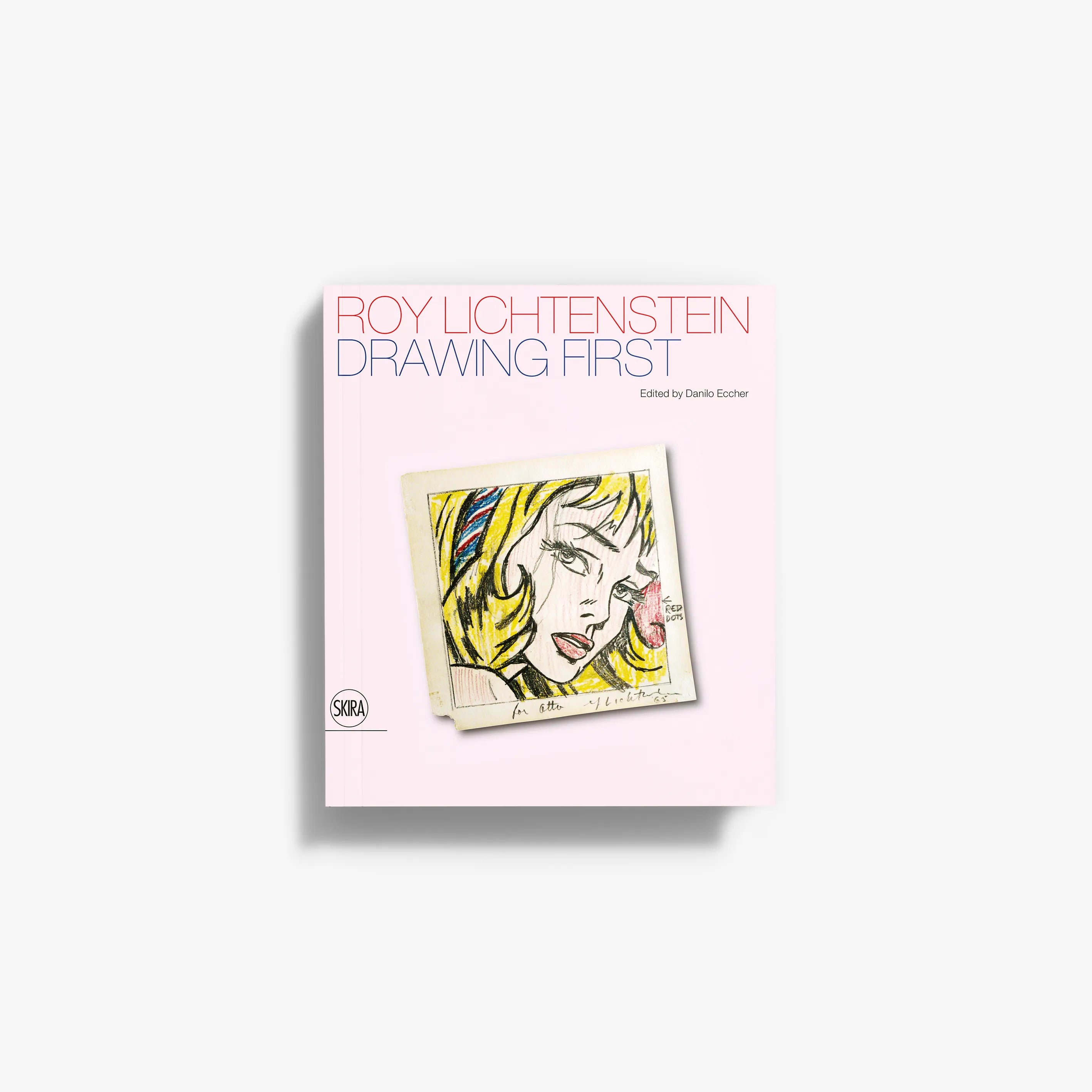 Art book with pink cover and framed comic-style drawing illustration