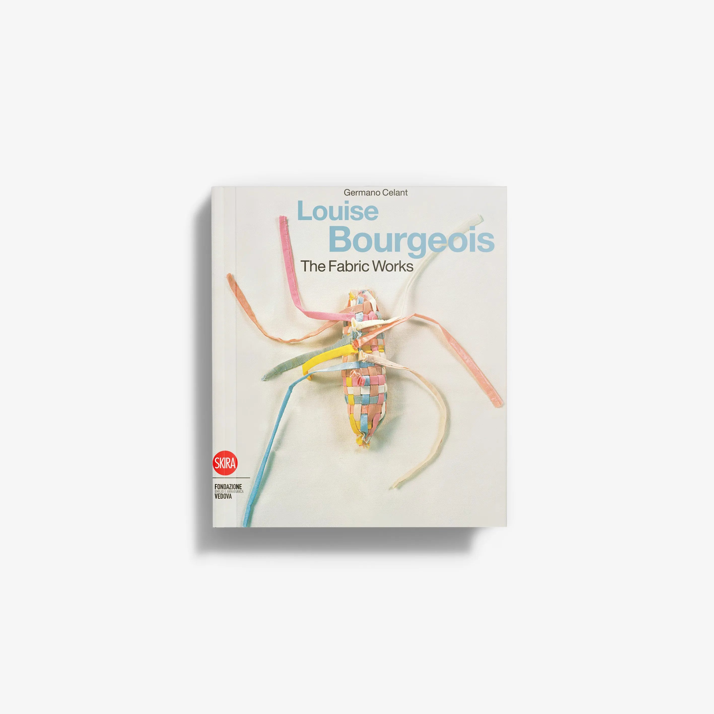 Art book image collection by Skira Arte with Louise Bourgeois Fabric Works cover in cream and pastel fabric strips