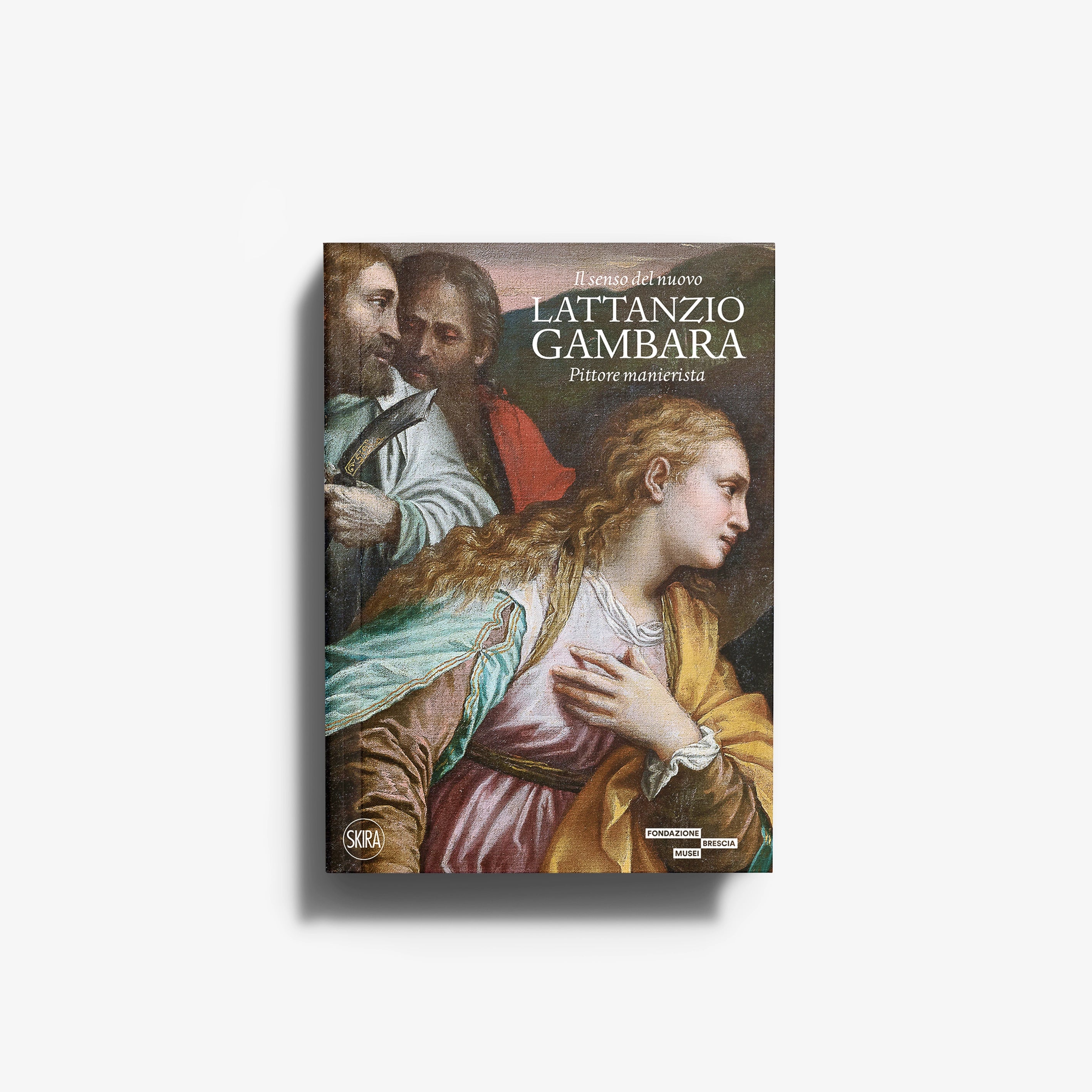 Art book cover by Skira Arte, Lattanzio Gambara, with painting Manierismo padano study text and figures in muted tones